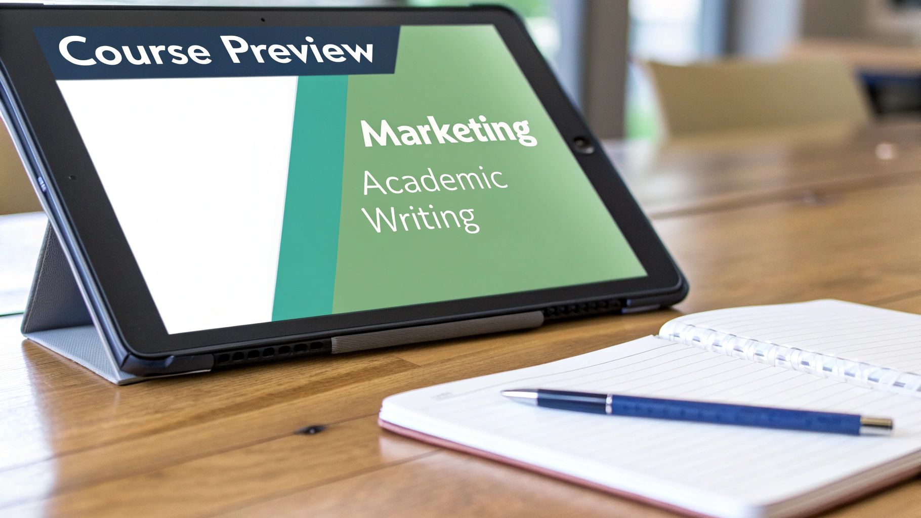 A student exploring online course modules on a tablet.