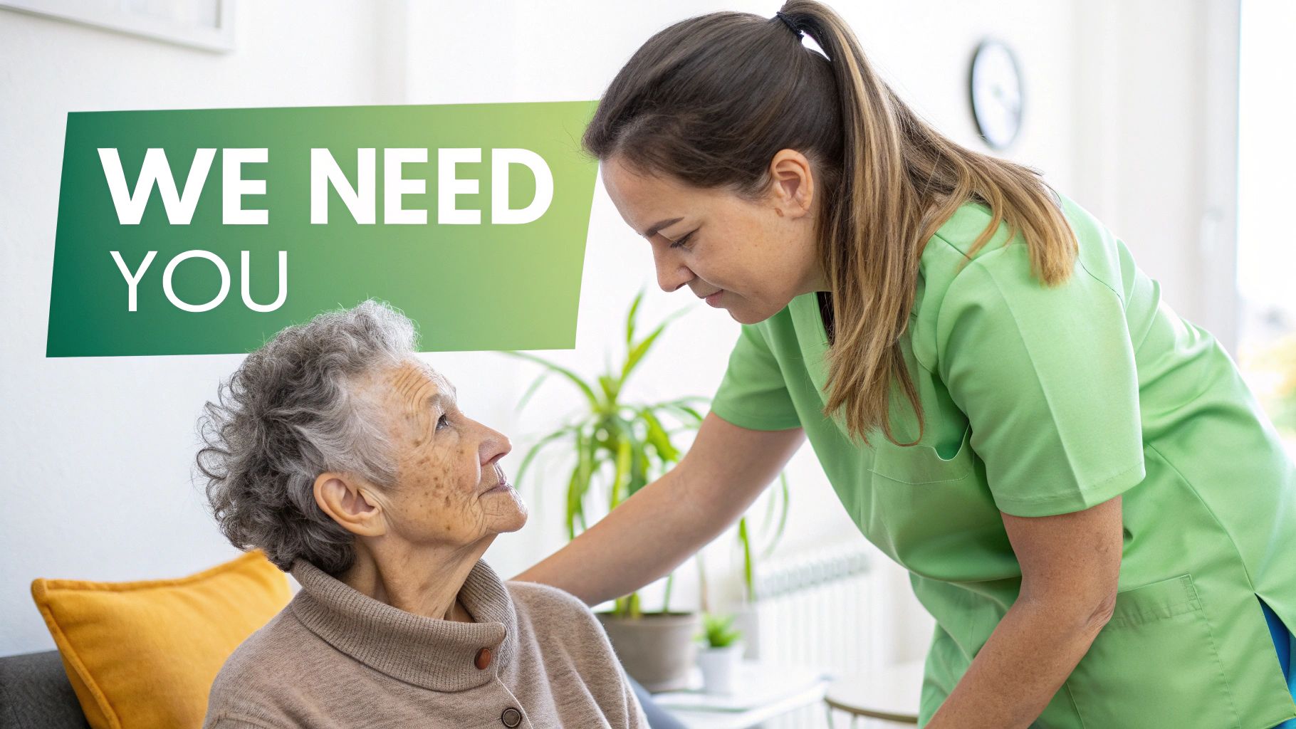 A compassionate care worker comforting an elderly resident.
