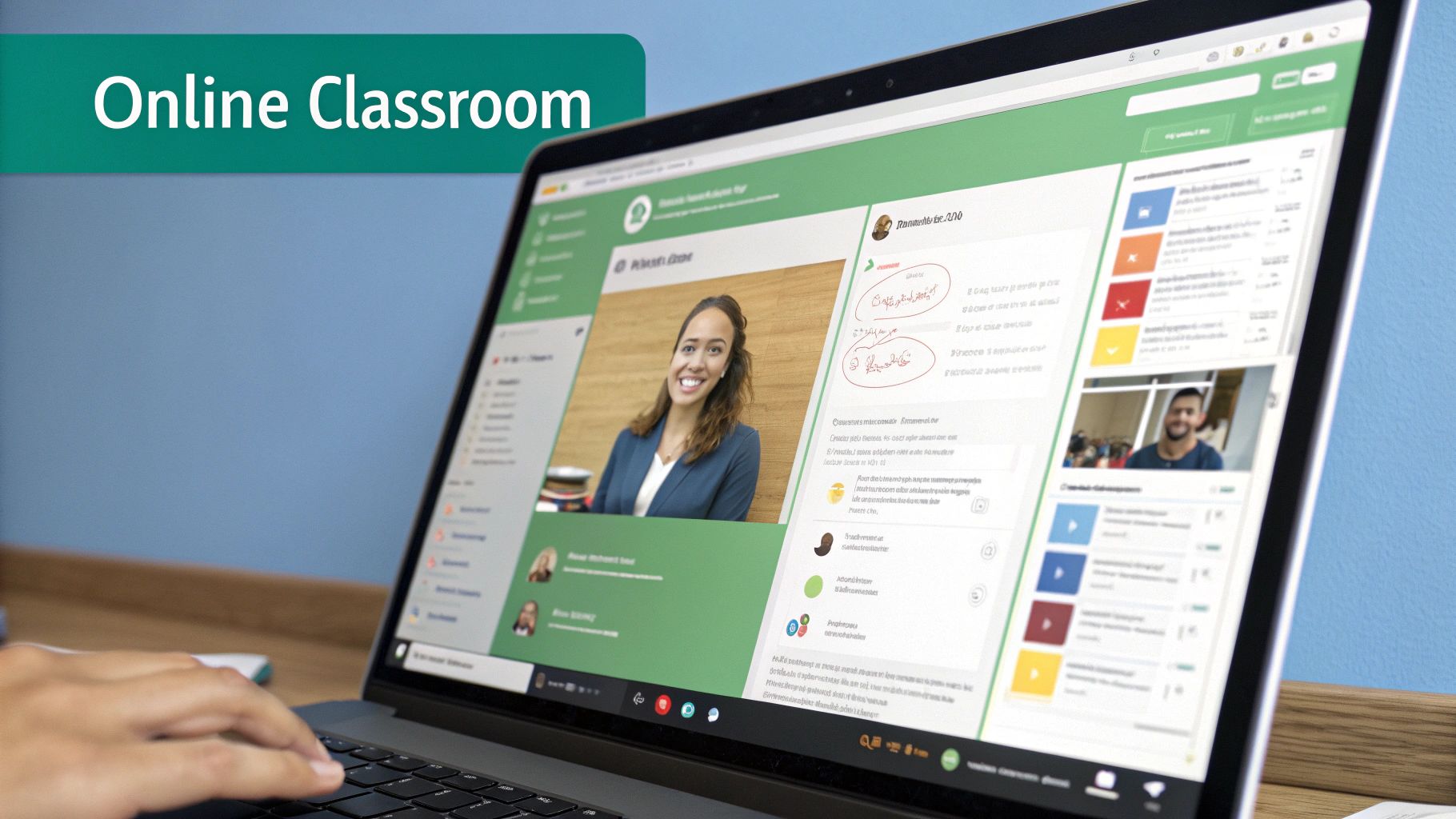 A student interacting with an online learning portal on their laptop.
