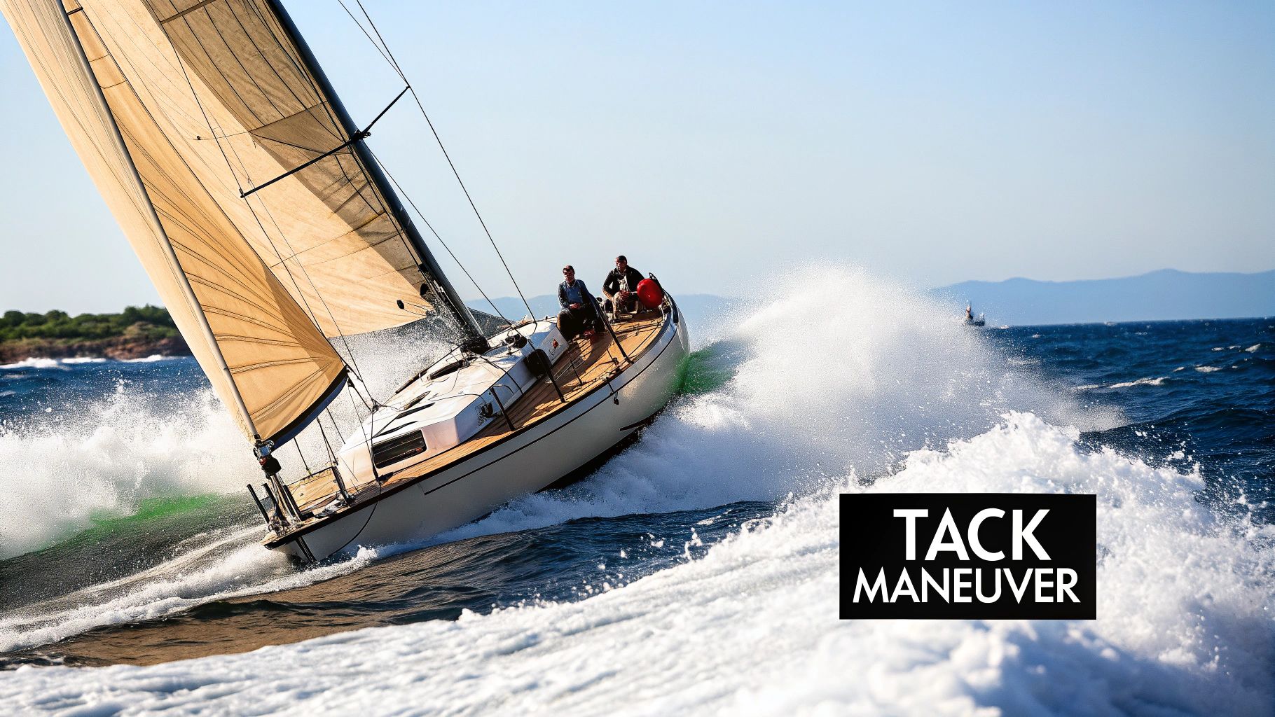 Illustration of a sailboat tacking upwind