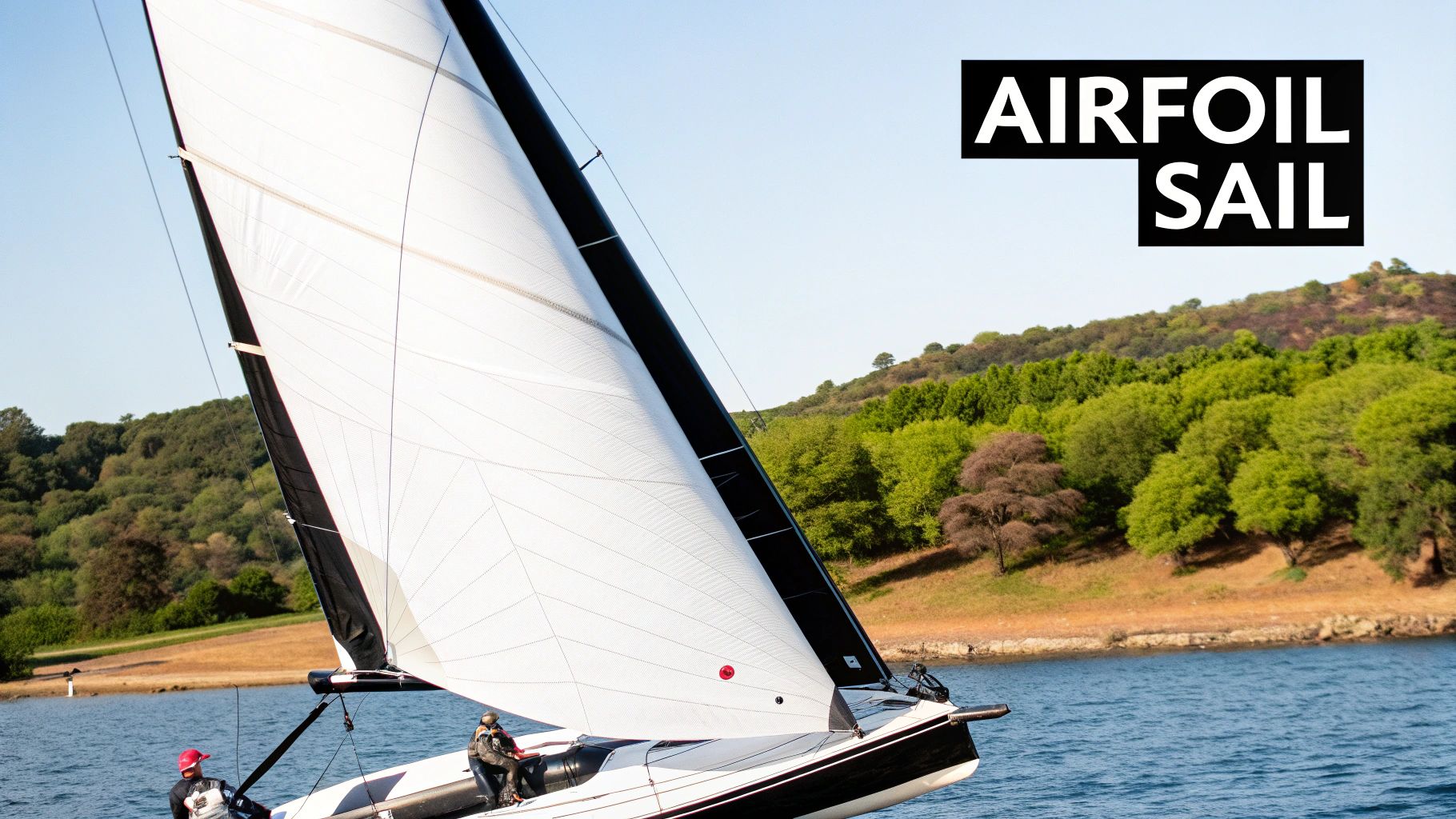Diagram showing how wind flows over a sail, creating lift