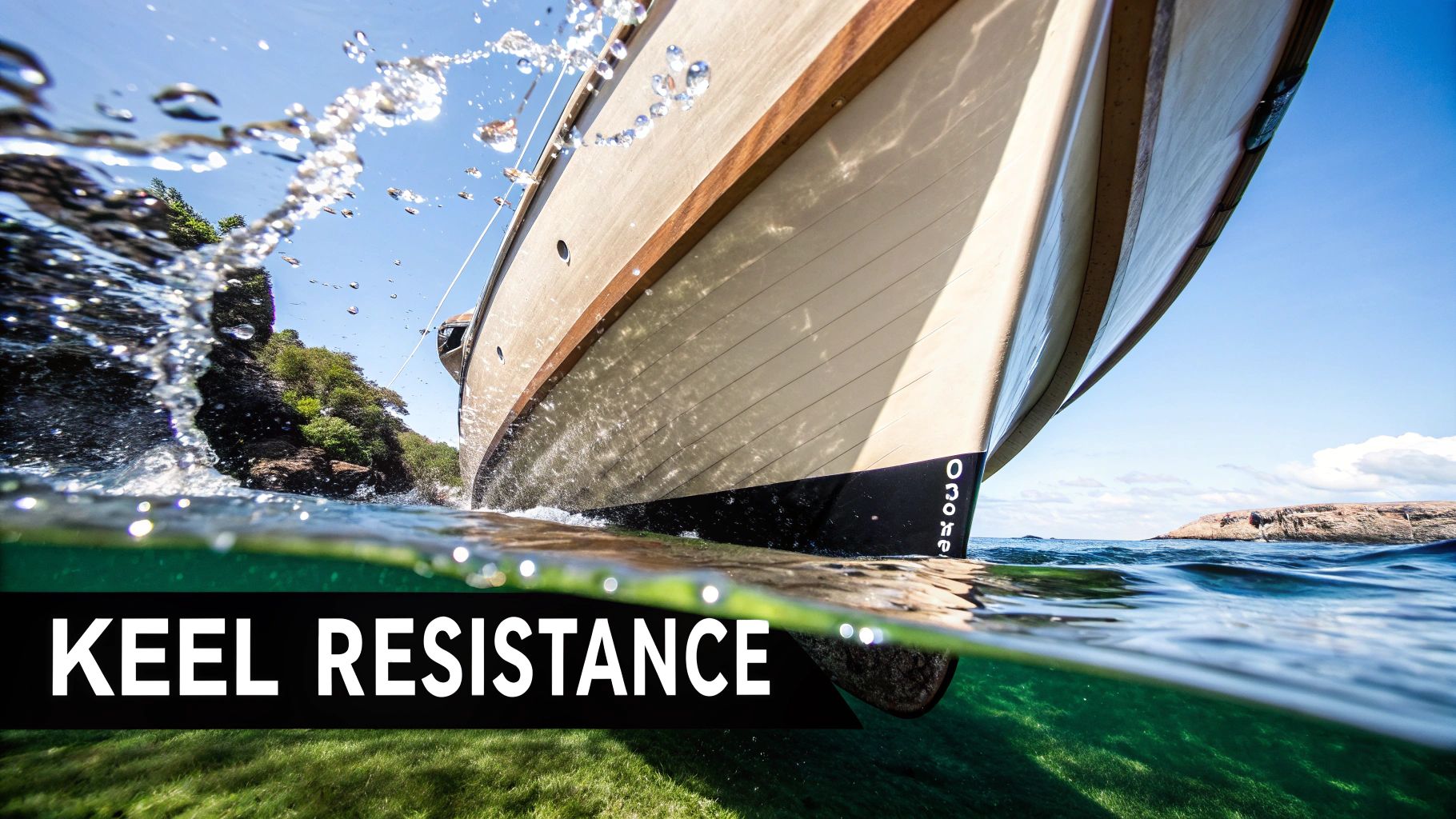 Sailboat keel underwater, showing hydrodynamic forces
