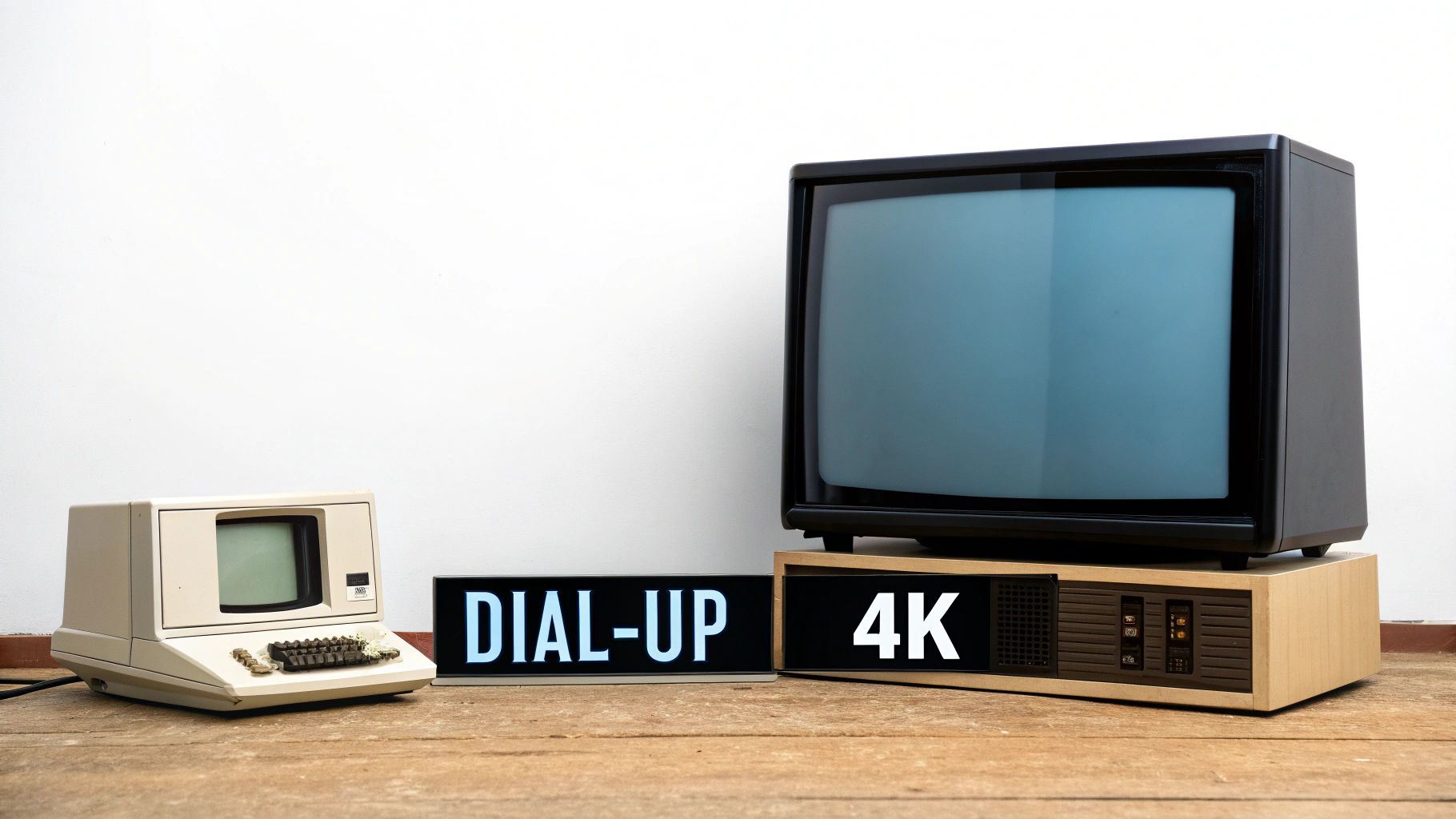 An illustration showing the evolution of screen resolutions, starting from a small, pixelated screen and progressing to a large, crisp 4K display.