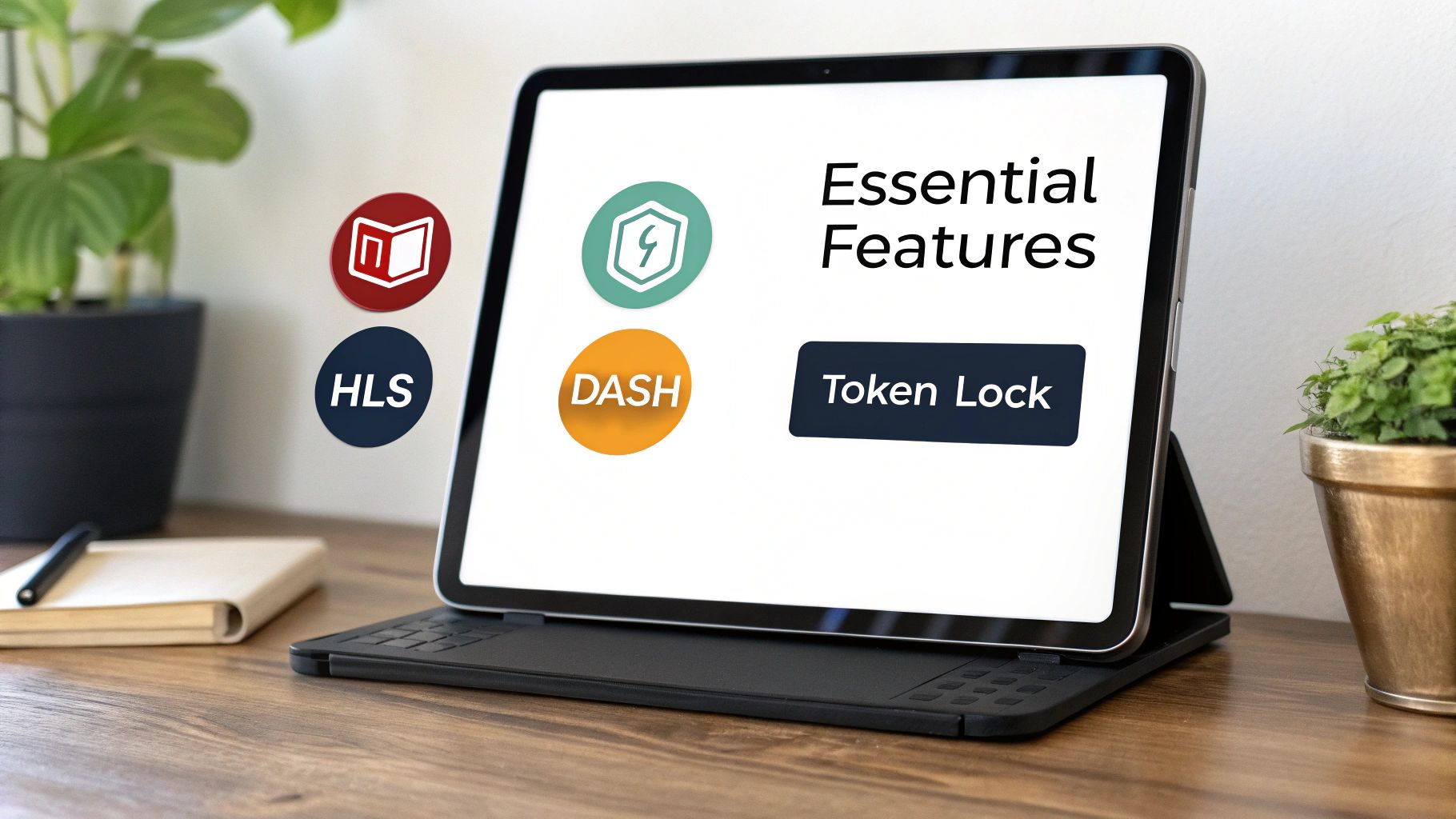 Checklist icon floating above a digital interface representing CDN features.
