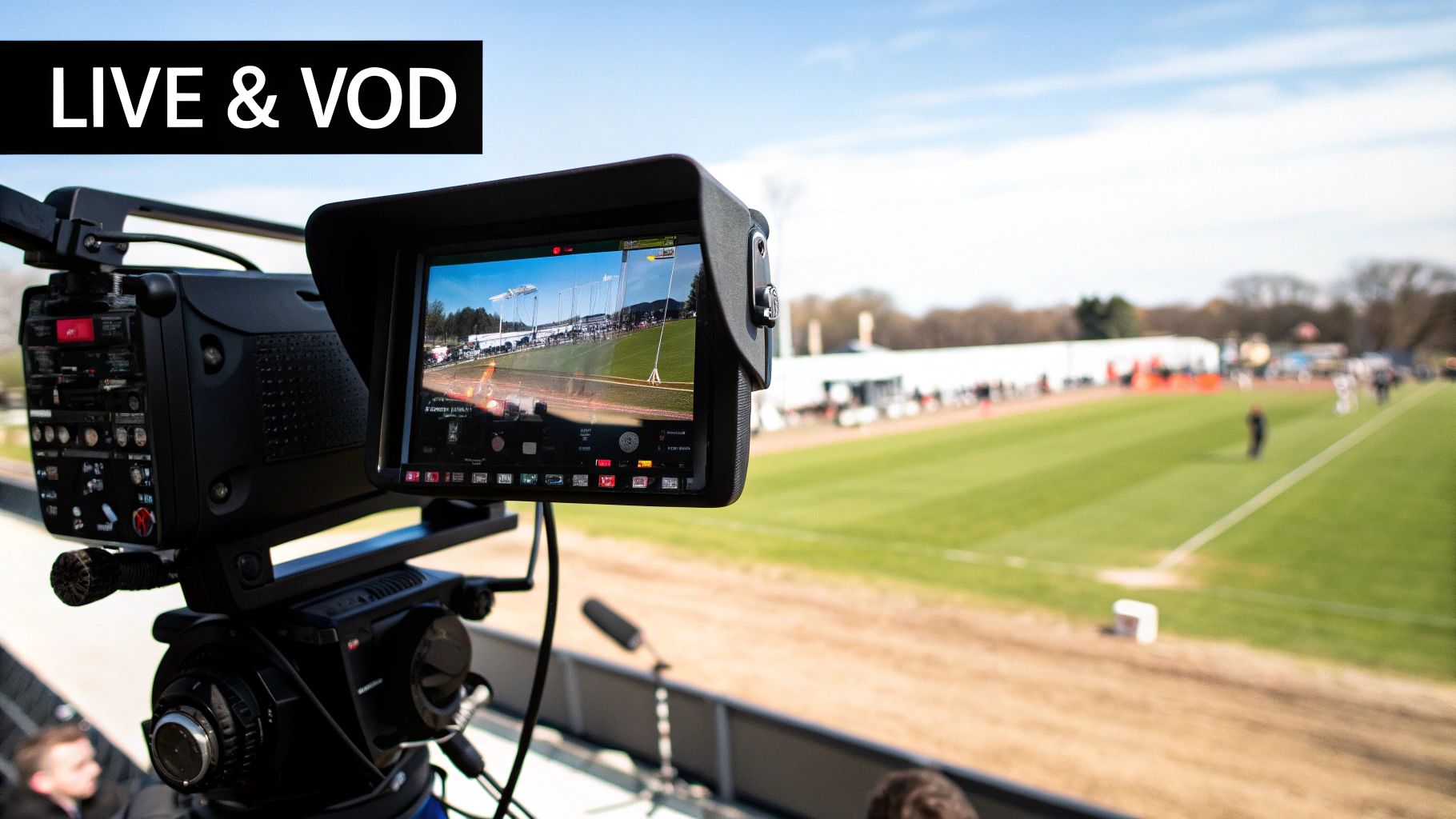 A split-screen showing a fast-paced live event on one side and a high-quality movie scene on the other, representing the different priorities in video encoding streaming.