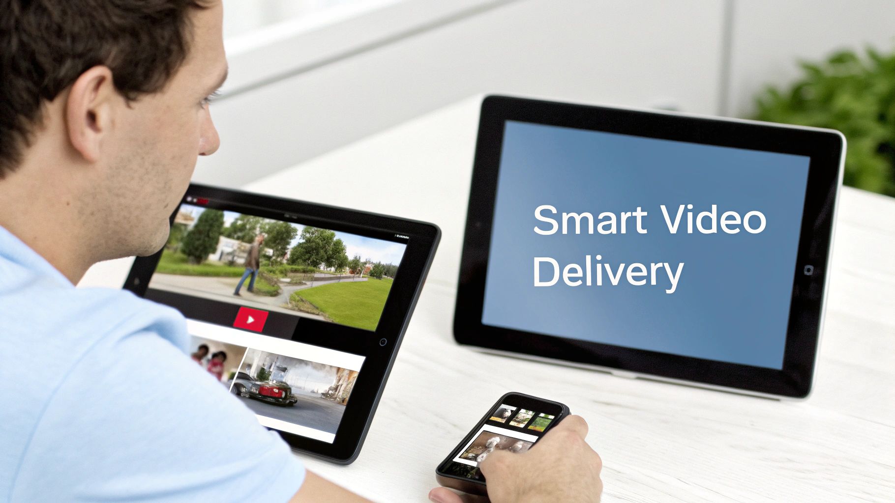 Diagram showing the HLS streaming process from server to user devices.