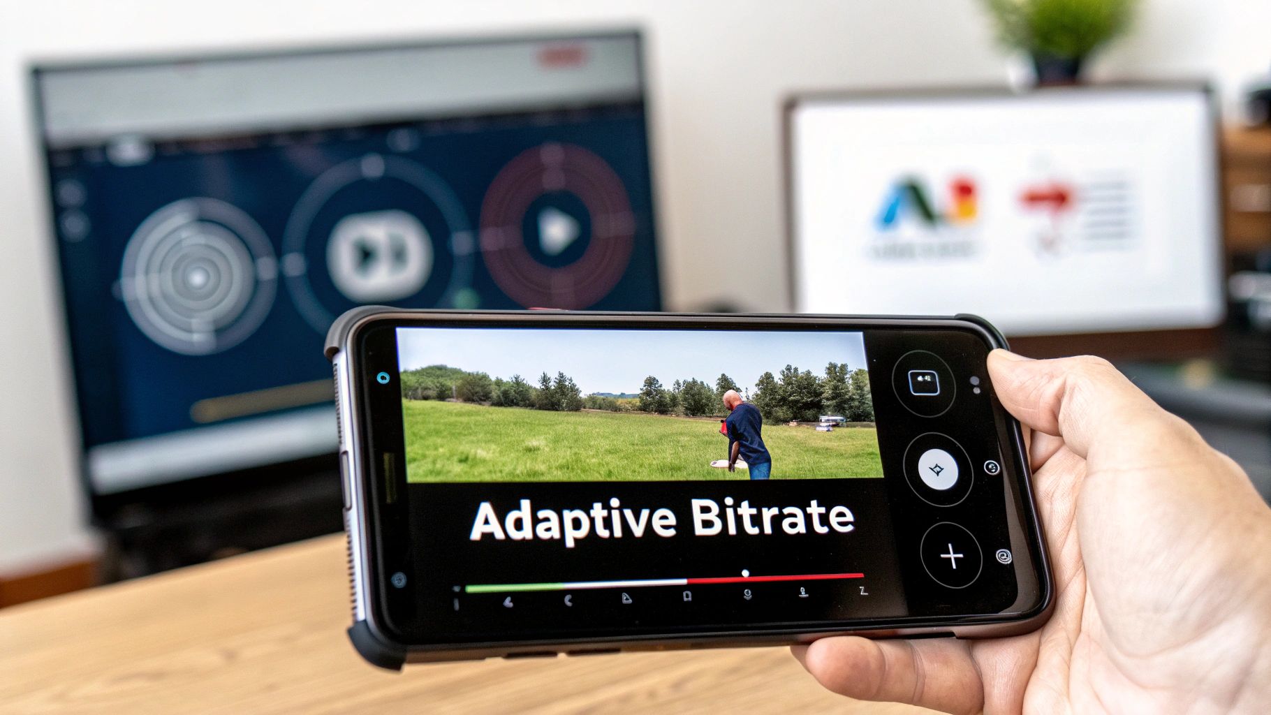 Illustration showing adaptive bitrate streaming switching between different quality levels