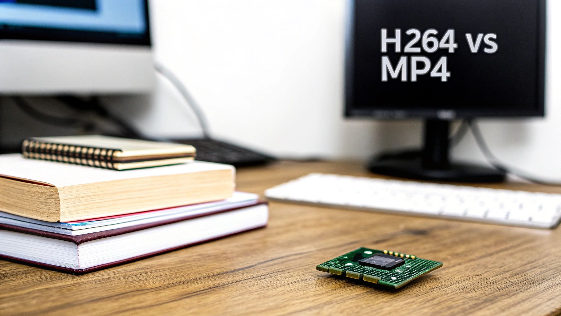 A diagram showing a codec like H.264 being placed inside a container format like MP4