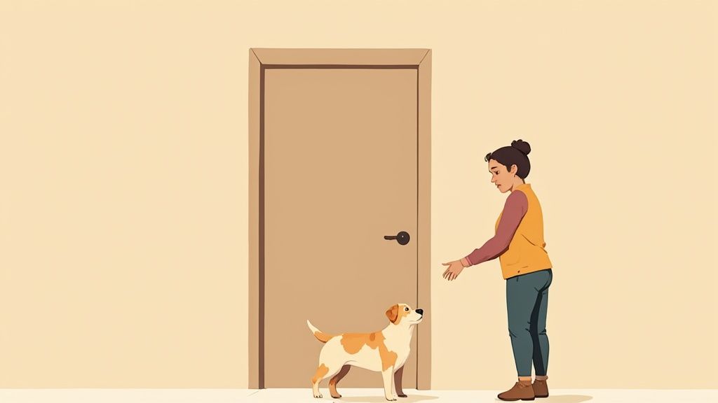 A senior golden retriever looking thoughtfully at its owner, conveying a sense of companionship and age.