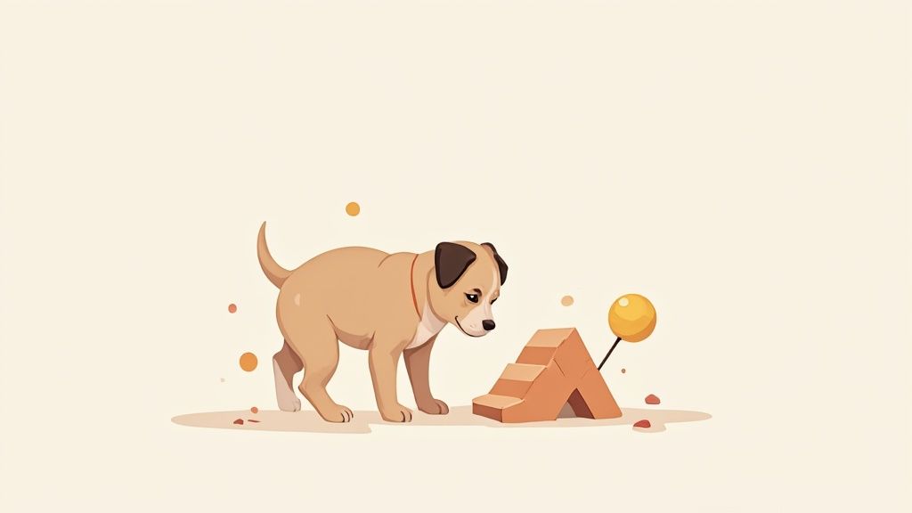 A veterinarian checking a puppy's reflexes with a small hammer.
