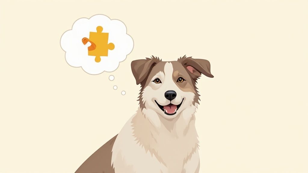 A senior dog looking alert and happy next to its owner