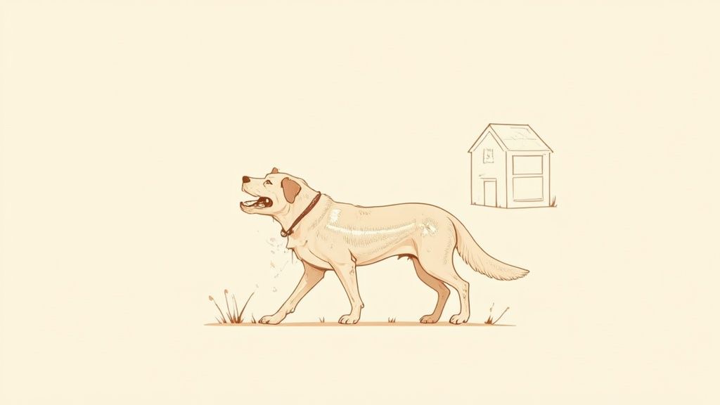 A happy senior dog resting its head on its owner's lap, looking comfortable and content.