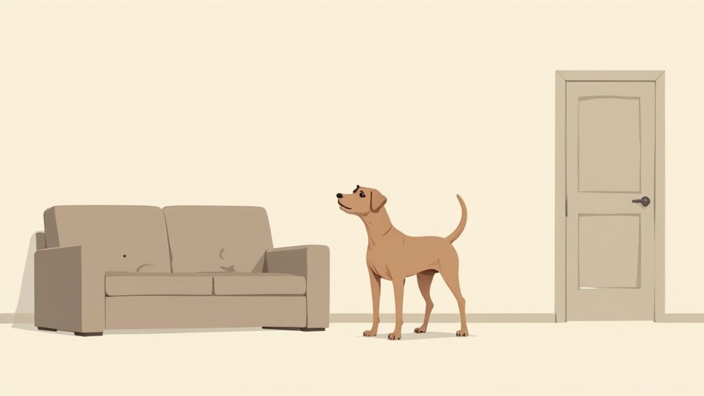 A senior dog looking thoughtfully at its owner with a gentle, loving expression.