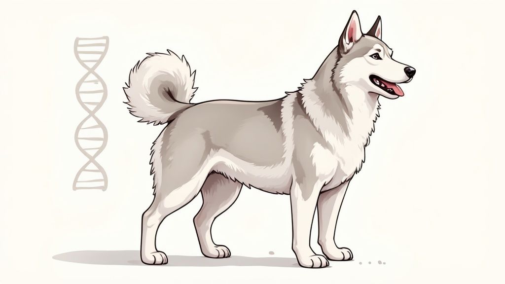 A husky looking directly at the camera with a calm and gentle expression.