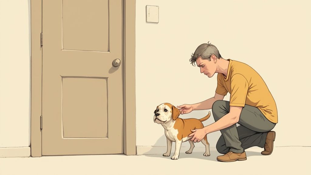 An older dog with gray fur on its face looking thoughtfully at the camera.