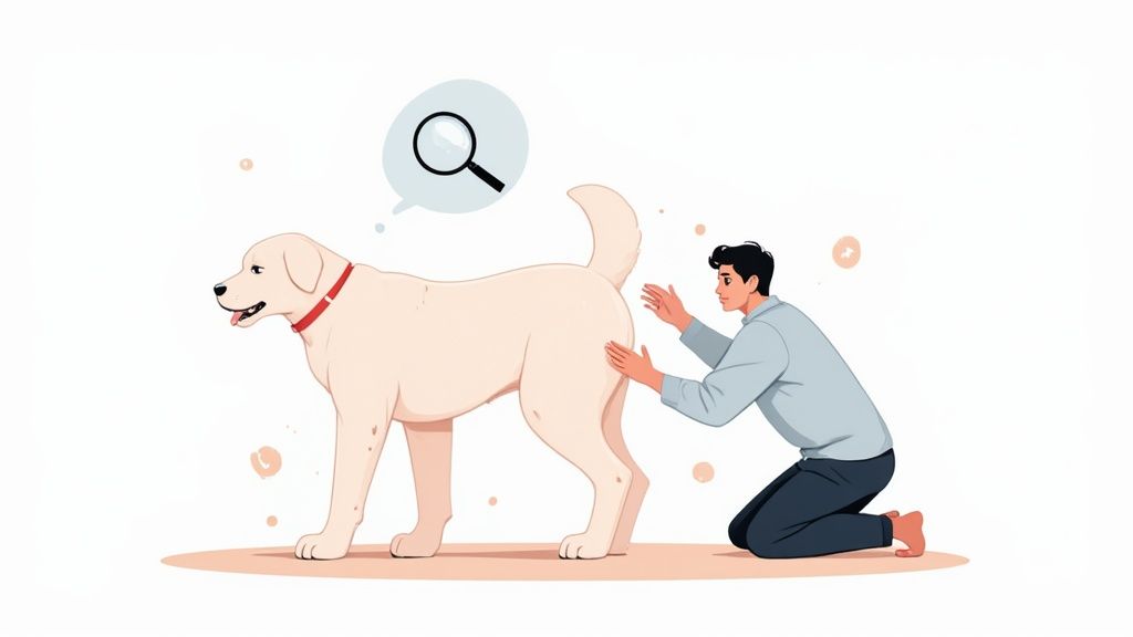 A dog looking out a window, appearing anxious or stressed.