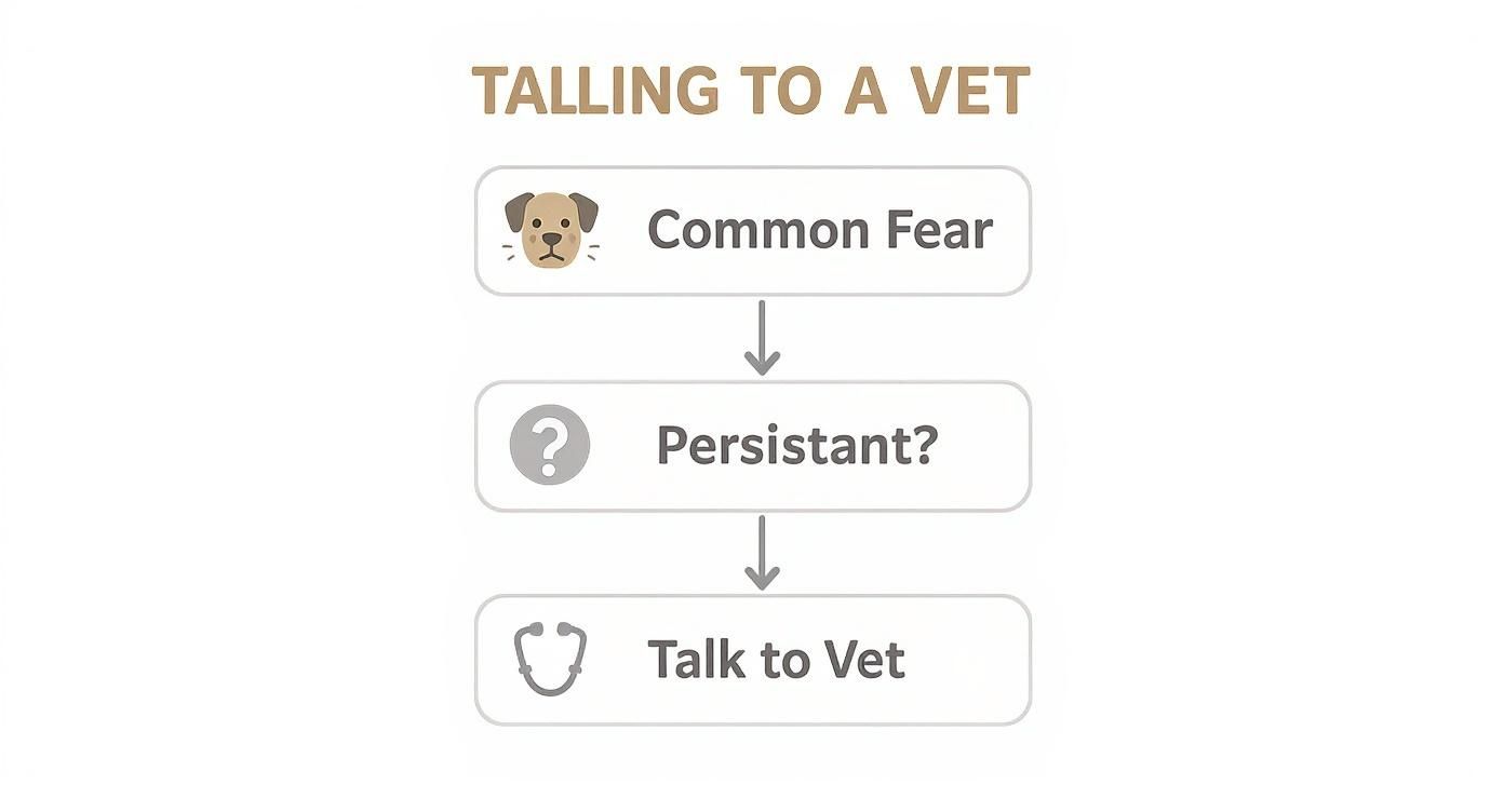 Infographic decision tree for when to talk to a vet about dog anxiety.