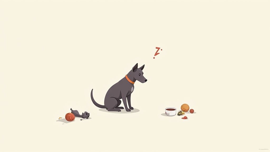 A sad-looking dog resting its head on the floor
