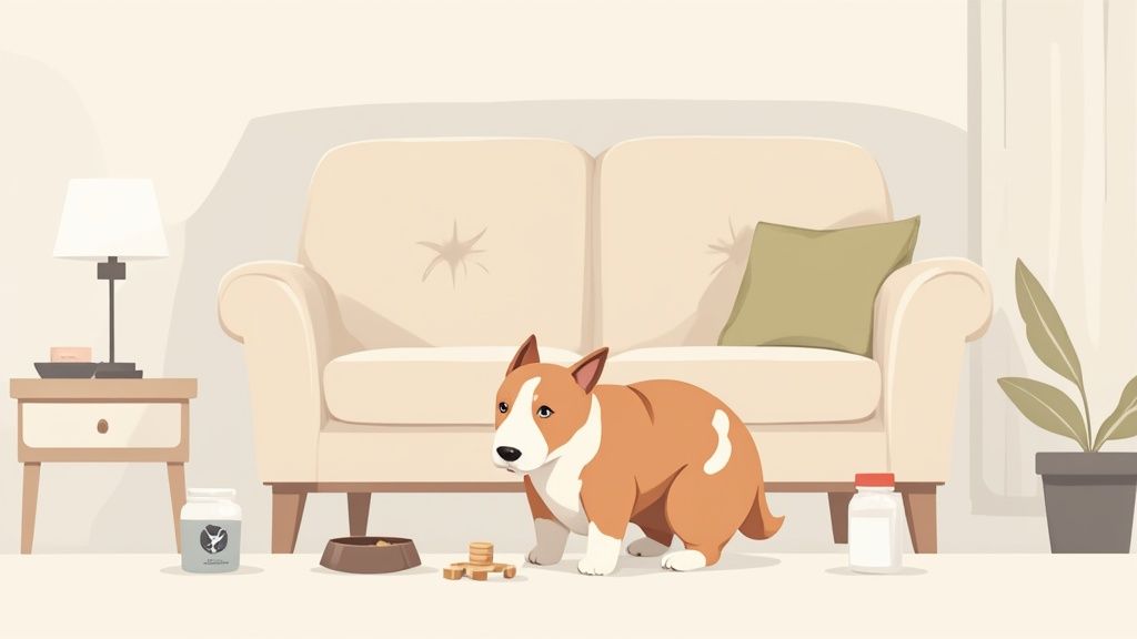 A person gently holding the paw of their senior dog, showing a moment of connection and care.