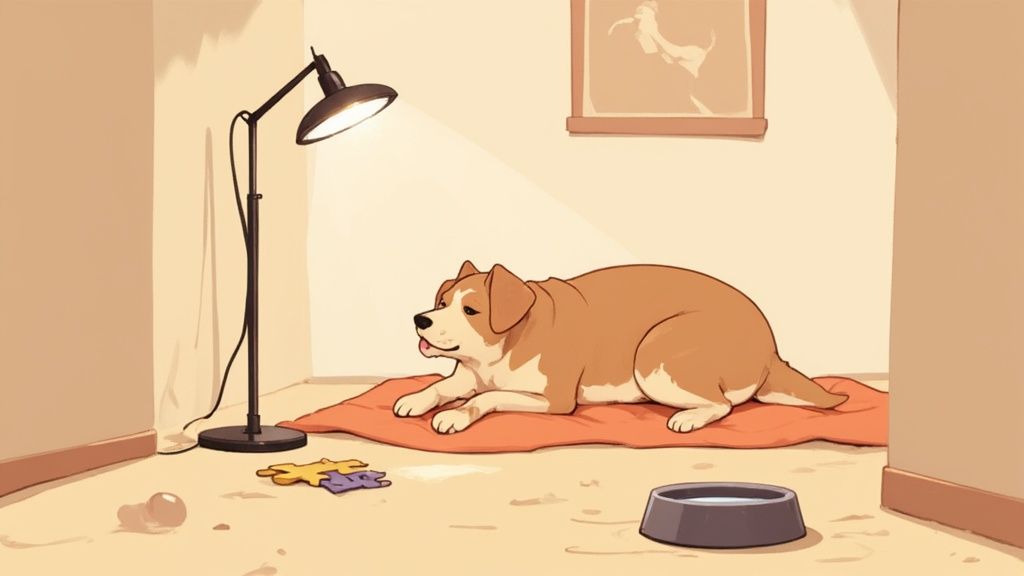 A dog rests peacefully in a cozy bed, creating a sense of a safe space.