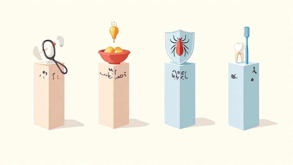 A happy dog sitting in a lush green field, embodying overall wellness.