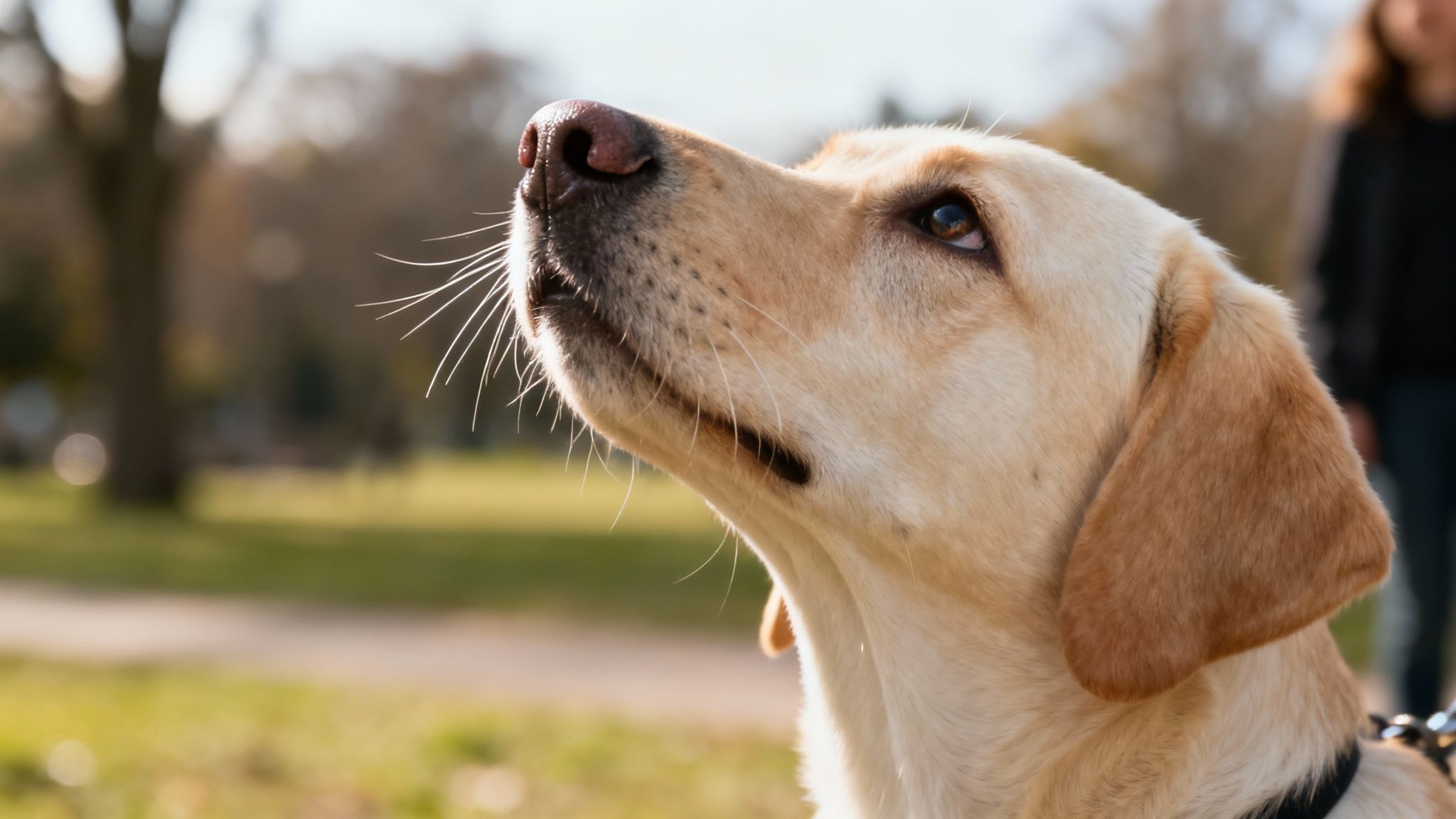 A dog joyfully engaged in nosework training, sniffing a container with intense focus.