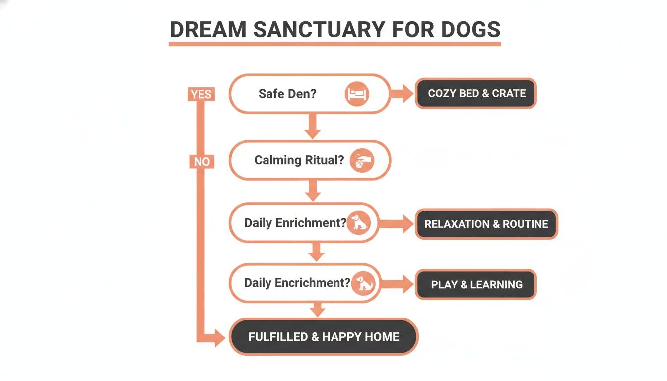 Flowchart illustrating steps to create a dream sanctuary for small dogs.