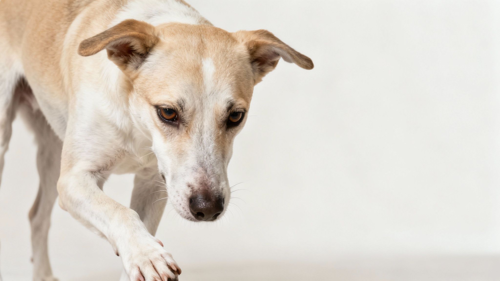A person's hands gently hold the paws of a small brown dog, creating a sense of connection and care.