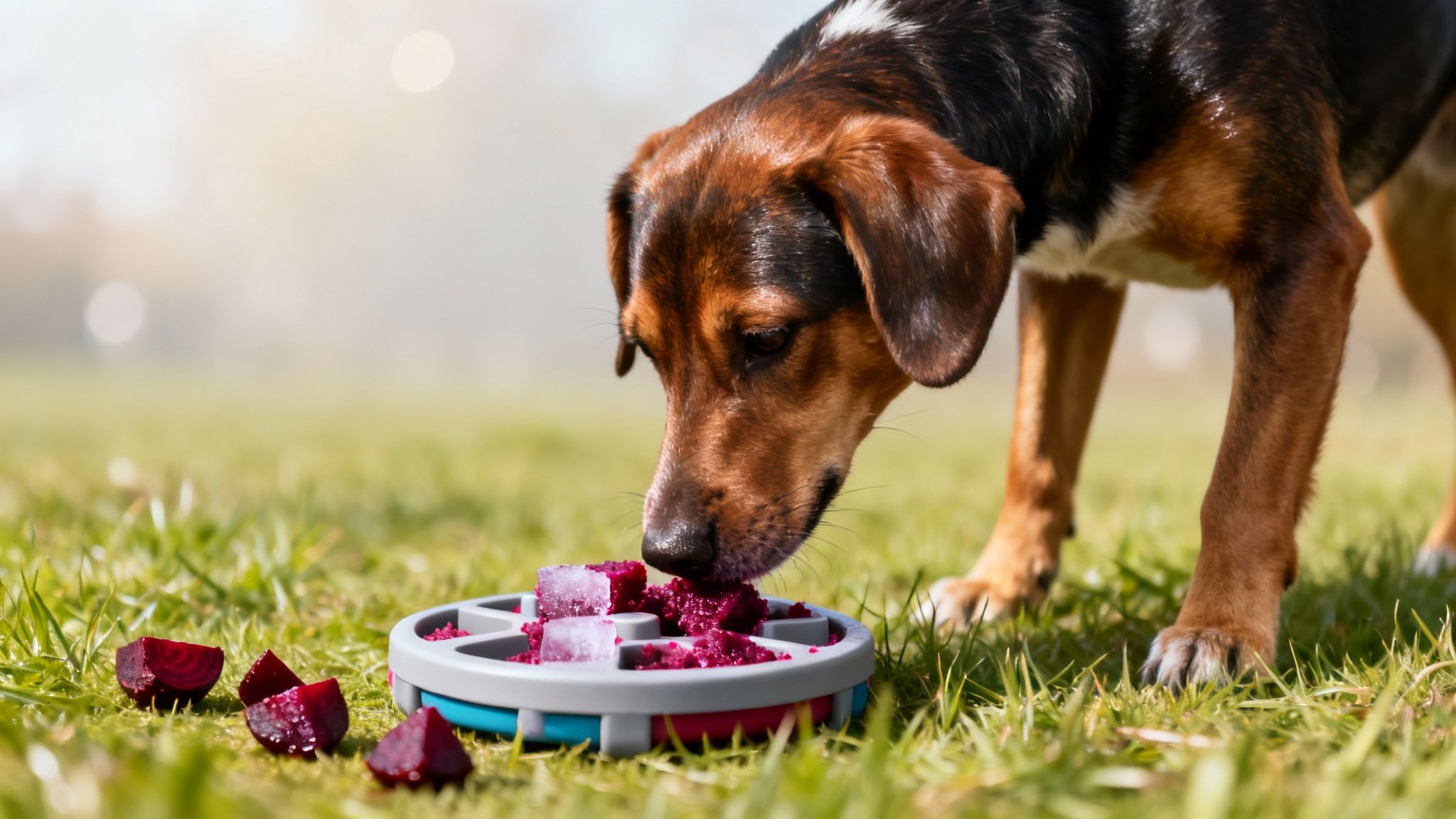 Small dog with beet cube