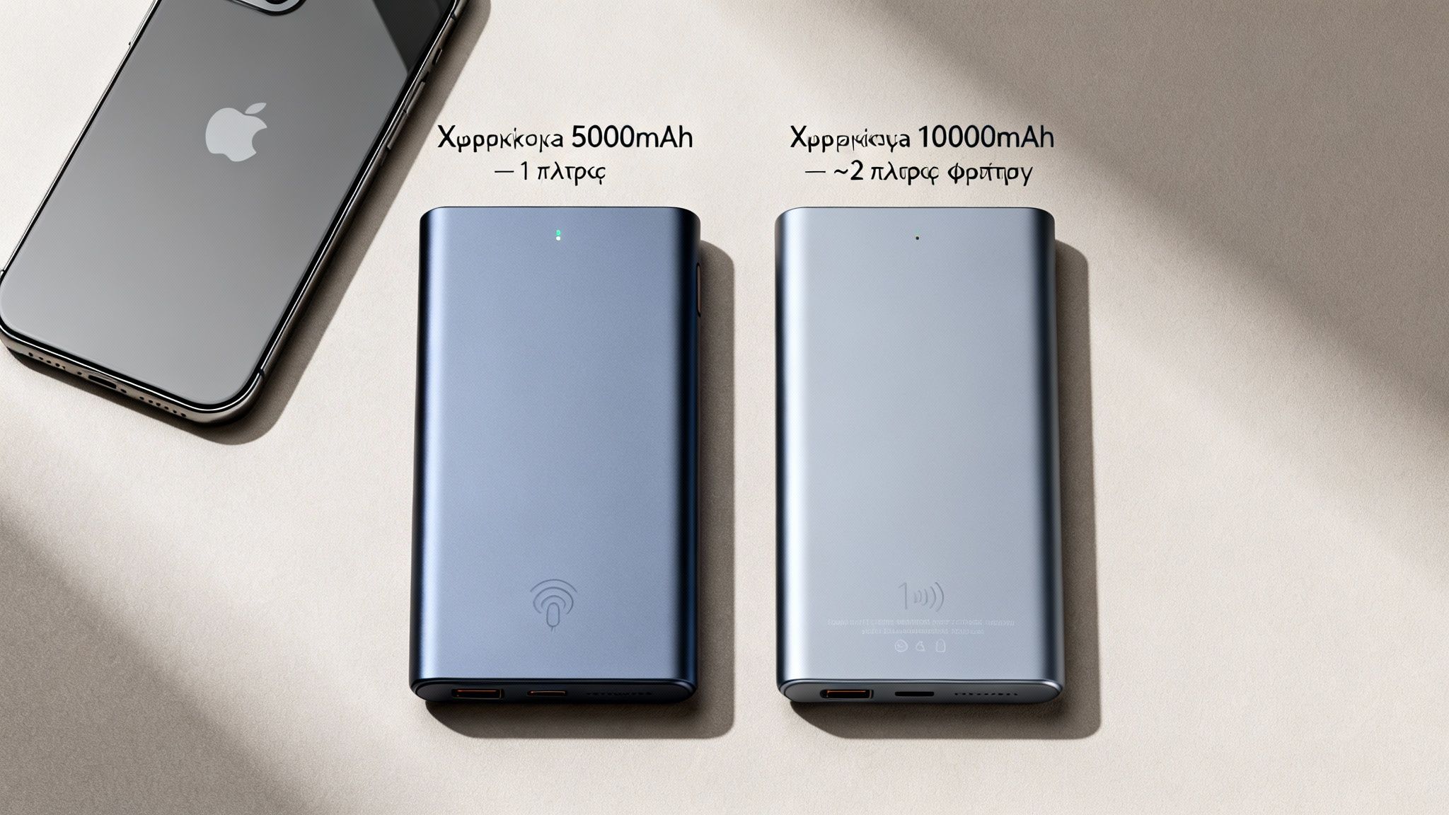 Ένα iPhone με δύο power bank, ένα 5000mAh και ένα 10000mAh, για ασύρματη φόρτιση.