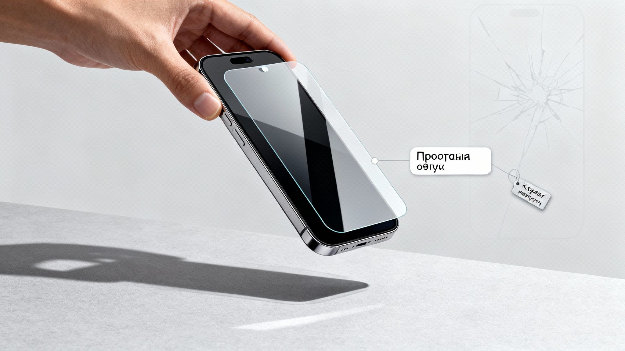 Χέρι εφαρμόζει προστατευτικό οθόνης σε smartphone, τονίζοντας την προστασία από ρωγμές.