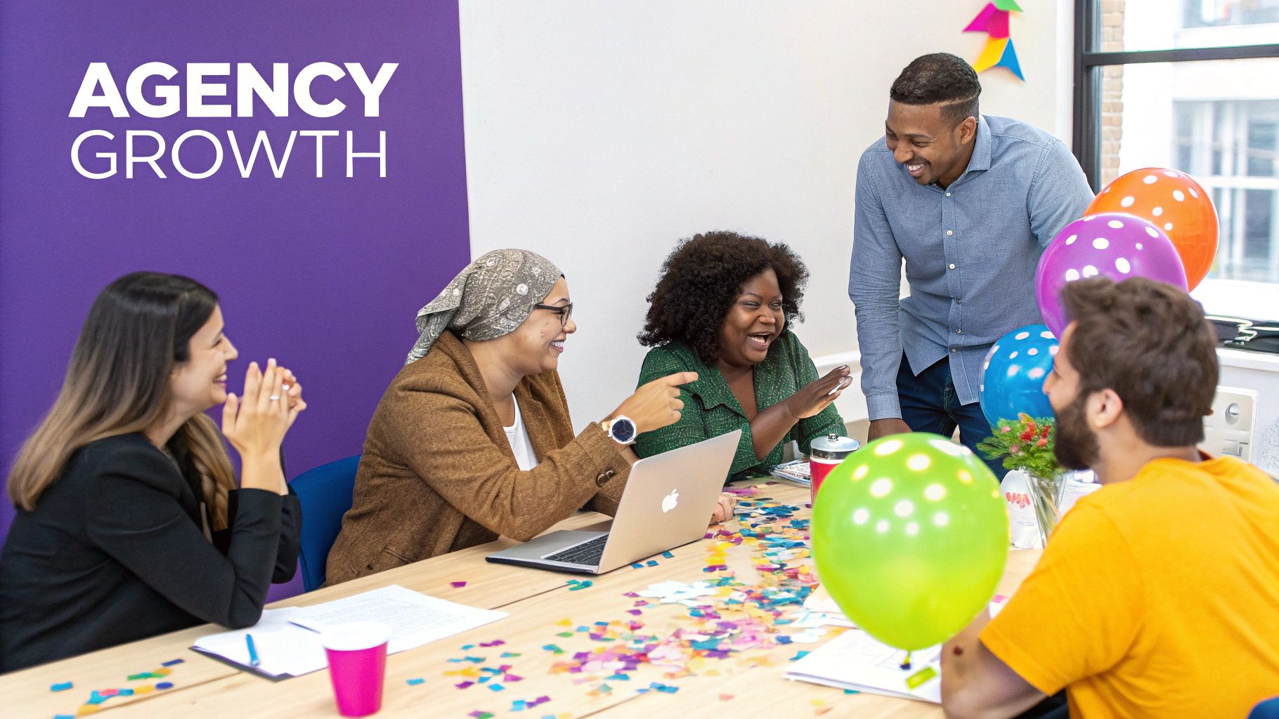 A group of professionals collaborating on a strategic marketing plan, symbolizing a partnership