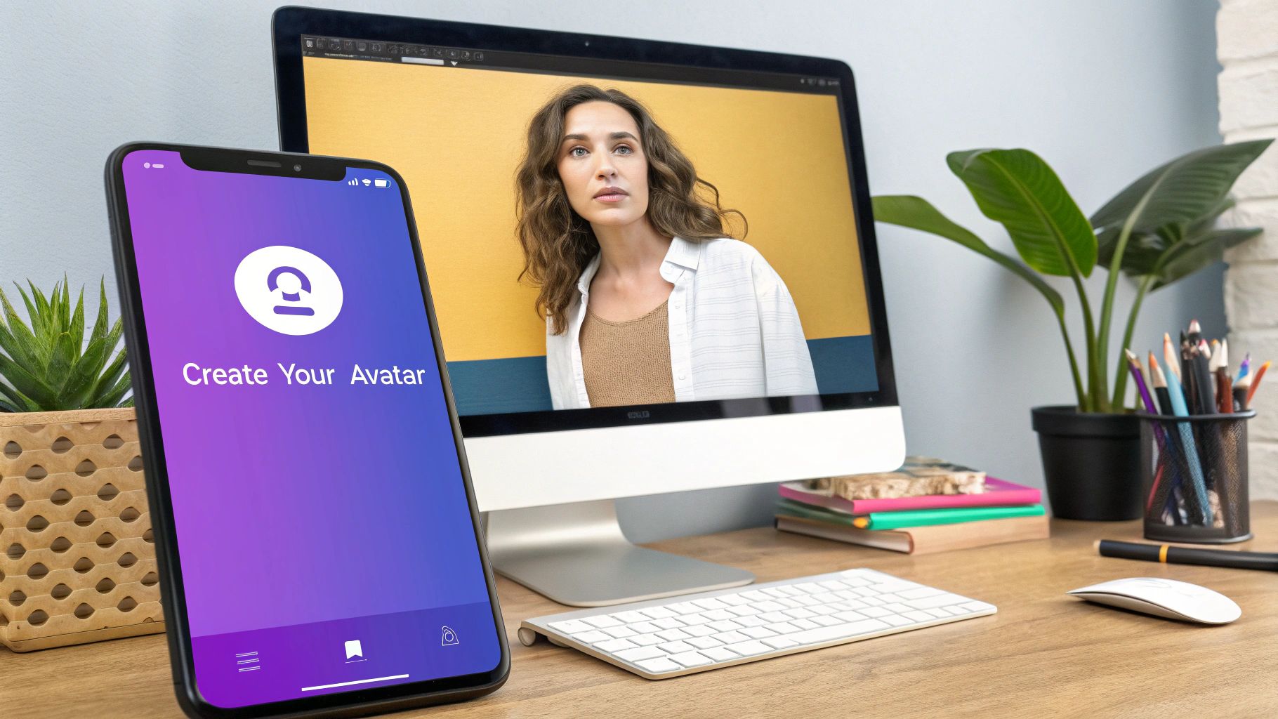 A sleek, user-friendly interface of an AI avatar generator showing a photo upload area and style selection options.