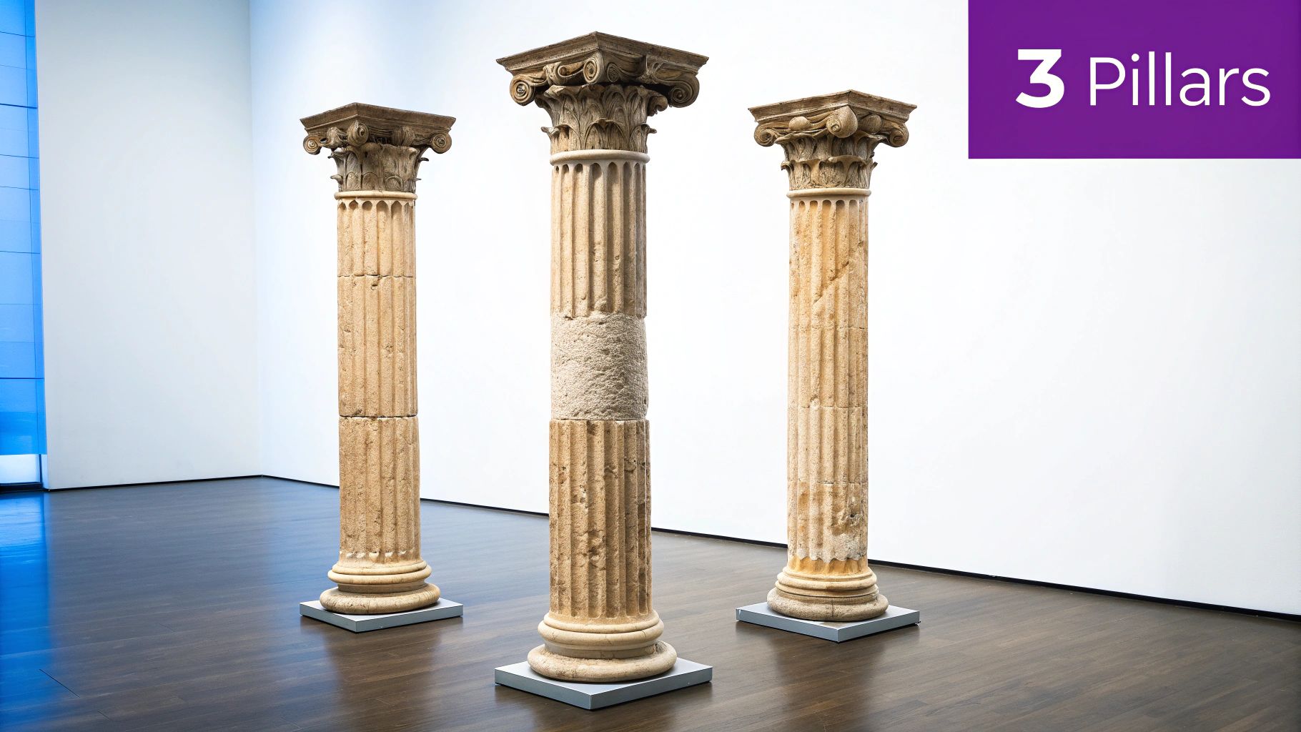 Three interconnected pillars labeled SEO, User Experience, and Conversion, symbolizing the core components of content optimization.