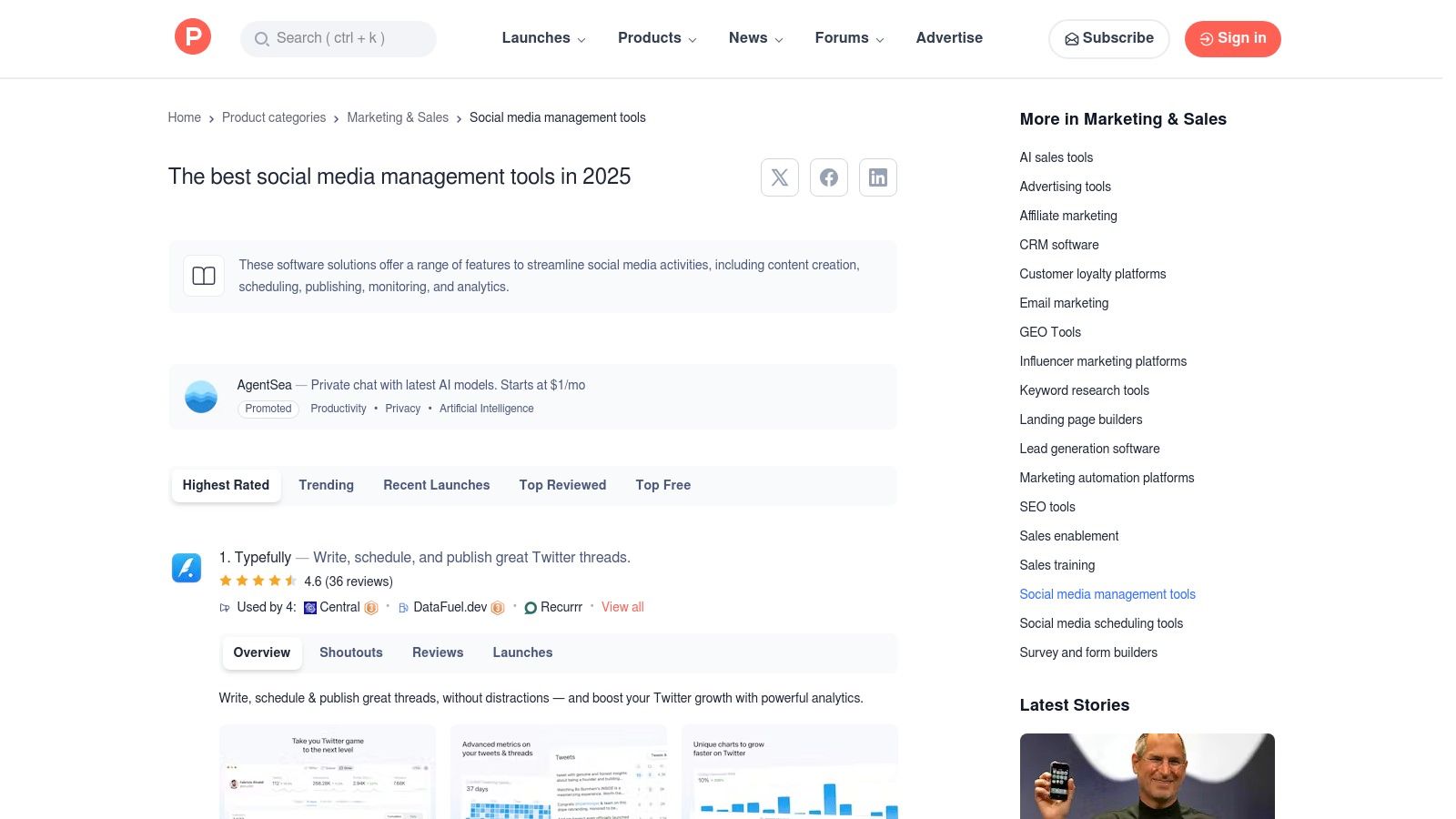 Product Hunt – Social Media Management Category (Discovery)