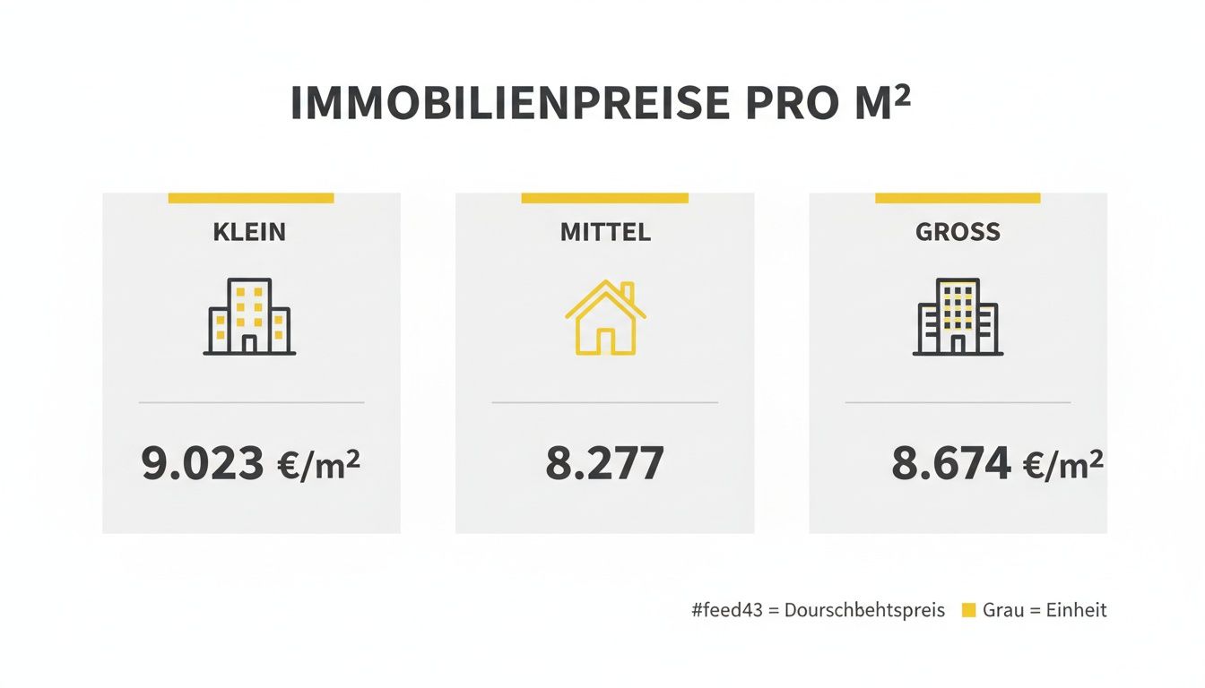 Übersicht der Immobilienpreise pro Quadratmeter für kleine, mittlere und große Wohnungen in Deutschland.