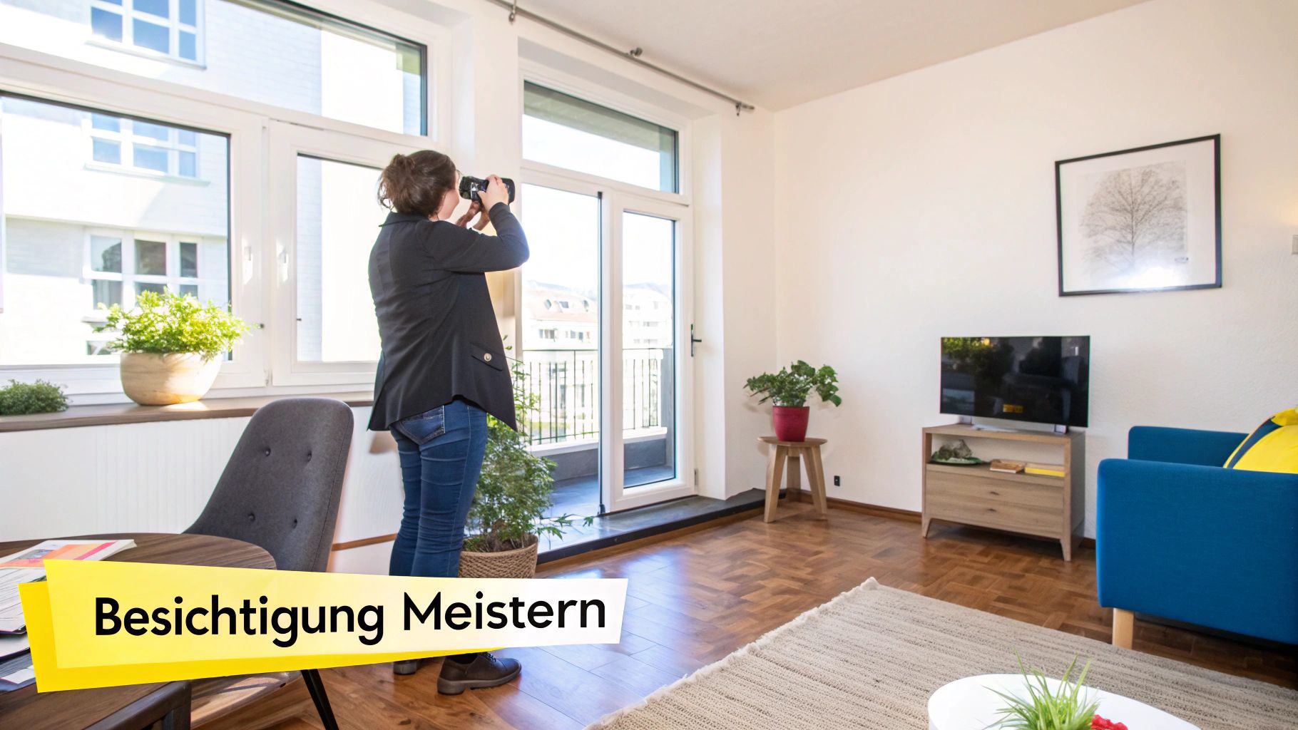 Eine Person überprüft eine Wohnung während einer Besichtigung
