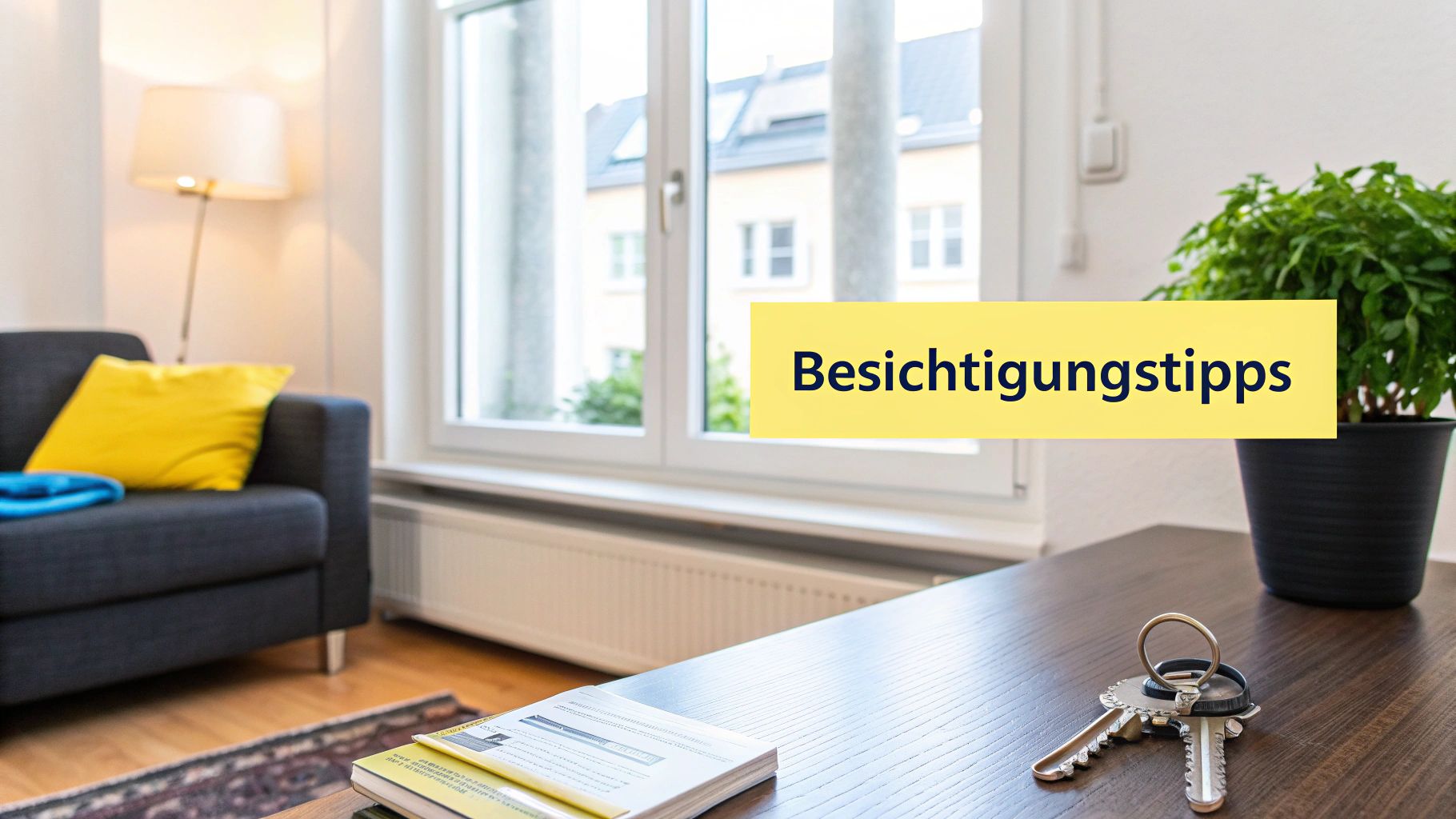 Eine Person inspiziert sorgfält-ig ein Zimmer während einer Wohnungsbesichtigung.