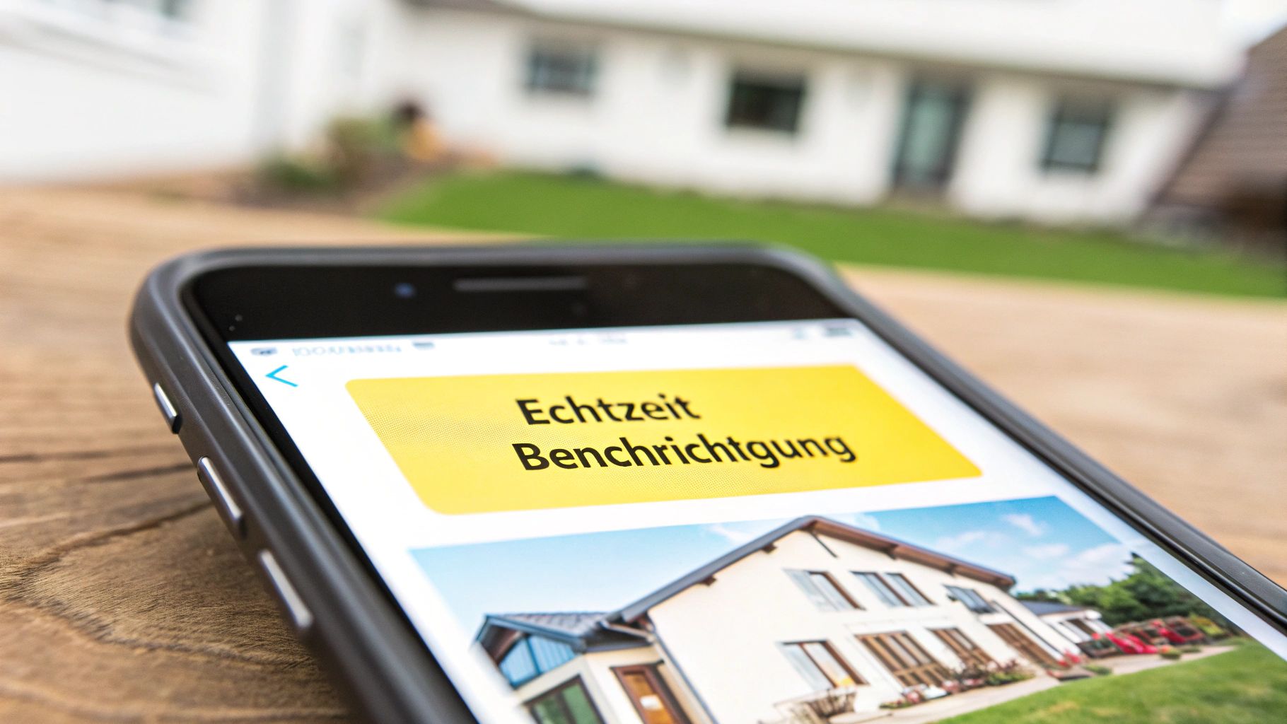 Eine Person sucht auf ihrem Smartphone mit einer Immobilien App nach einer Wohnung.