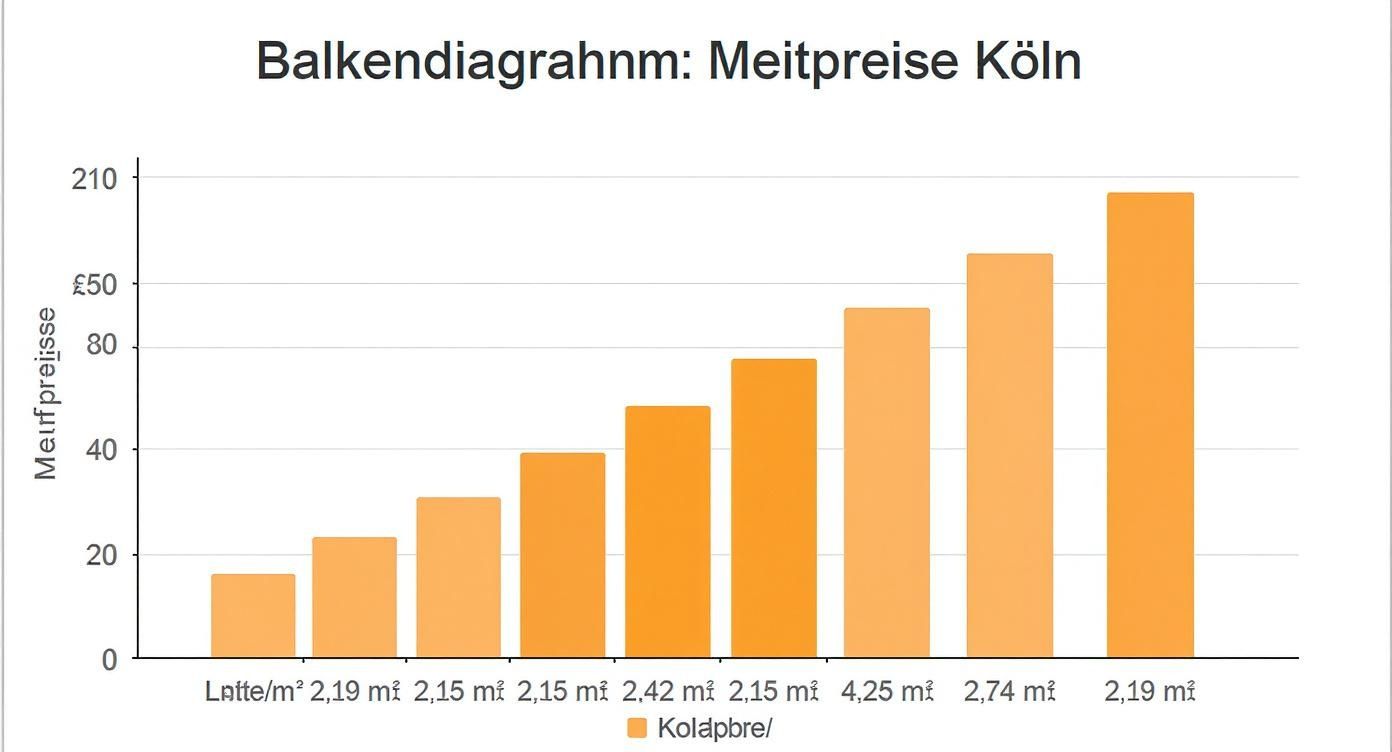 Balkendiagramm zeigt Mietpreise in Köln, sortiert nach Flächengröße in Quadratmetern.