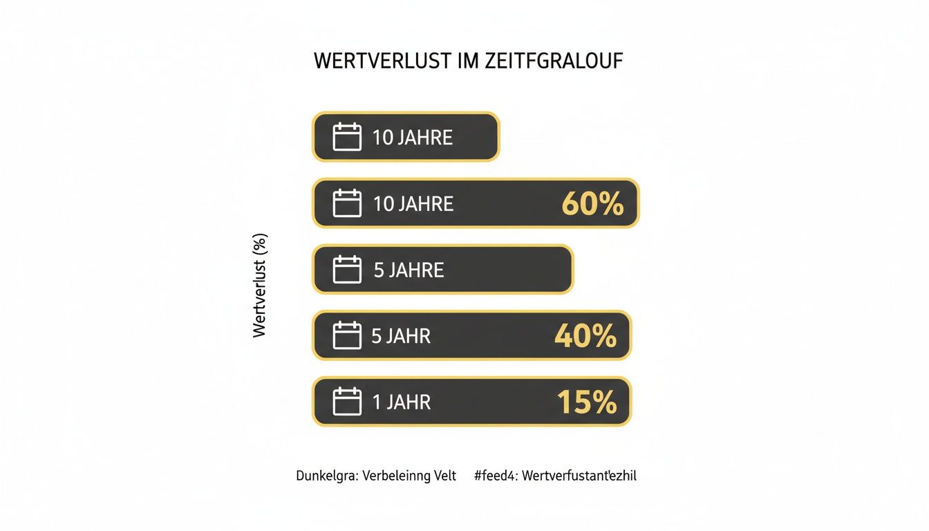 Übersicht zum Wertverlust über 1, 5 und 10 Jahre mit entsprechenden Prozentsätzen.
