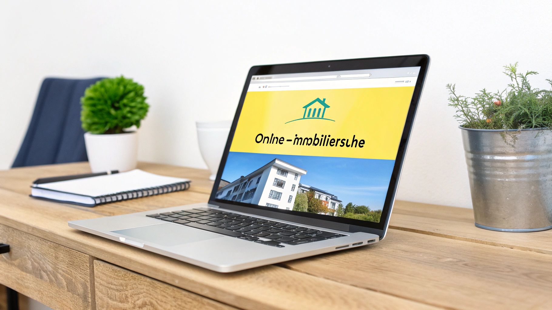 Ein Mann sucht am Laptop auf verschiedenen Immobilienportalen nach einer Wohnung.