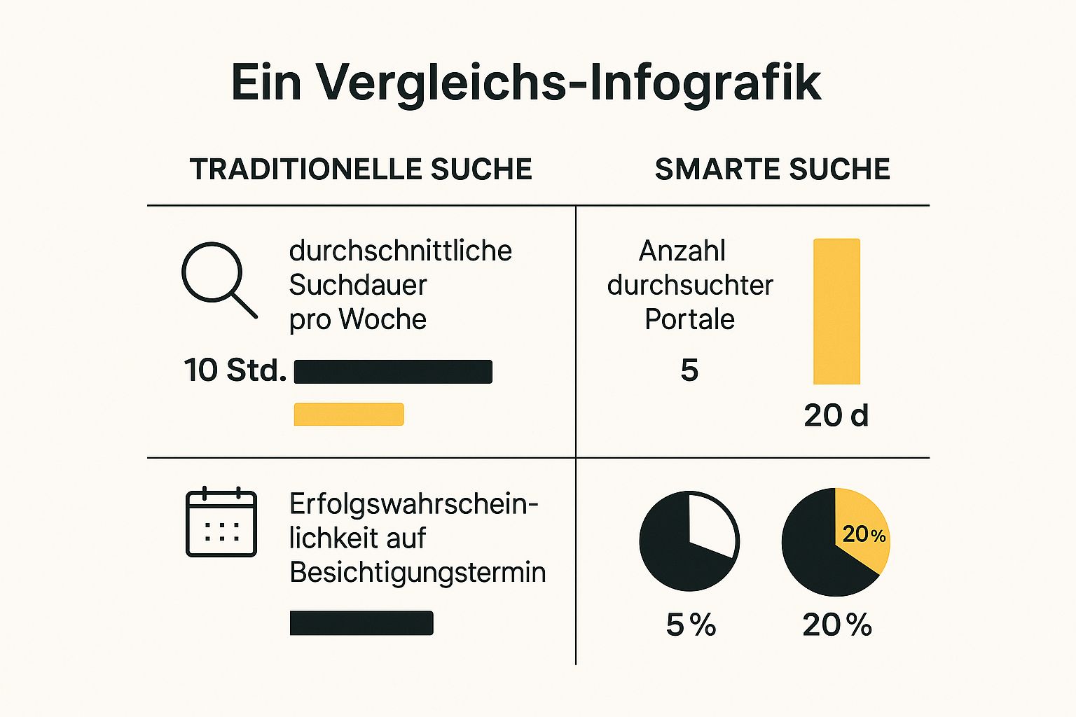 Infografik, die den Unterschied zwischen traditioneller und smarter Wohnungssuche mit einem Wohnungsfinder darstellt
