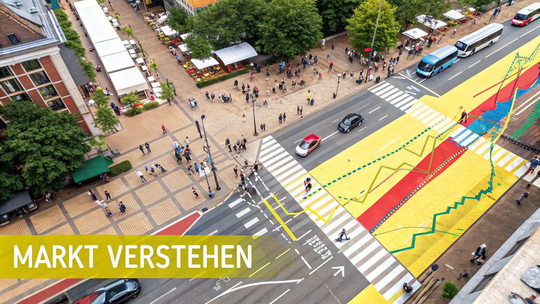 Eine Person analysiert Marktdaten auf einem Tablet, um eine Kaufentscheidung zu treffen.