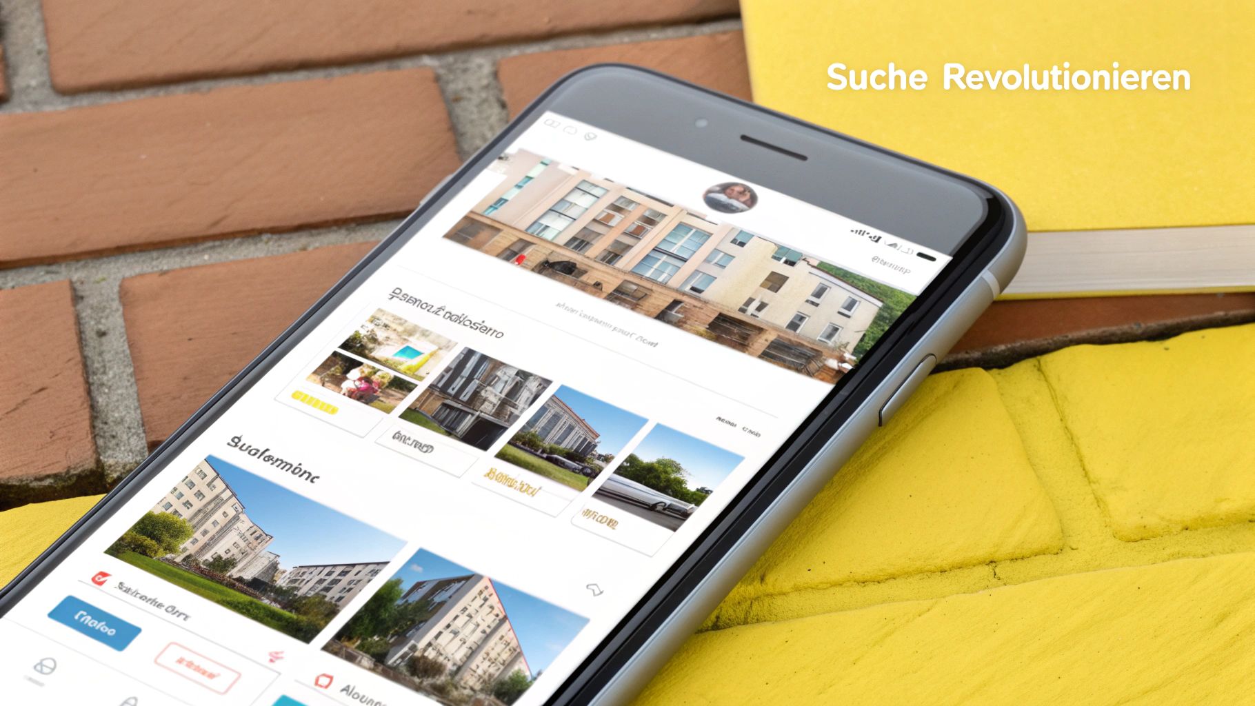 Eine Person nutzt eine Immobilien-App auf ihrem Smartphone, um nach einer Wohnung zu suchen.
