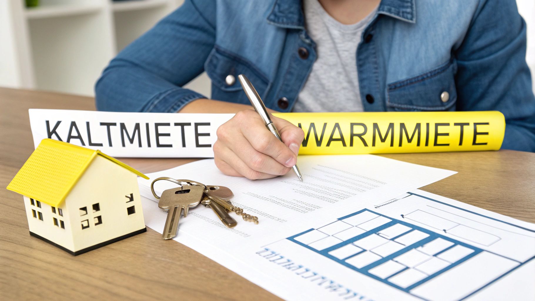 Ein Paar bespricht vor einem Laptop, auf dem Wohnungsangebote zu sehen sind, die Unterschiede zwischen Kaltmiete und Warmmiete.