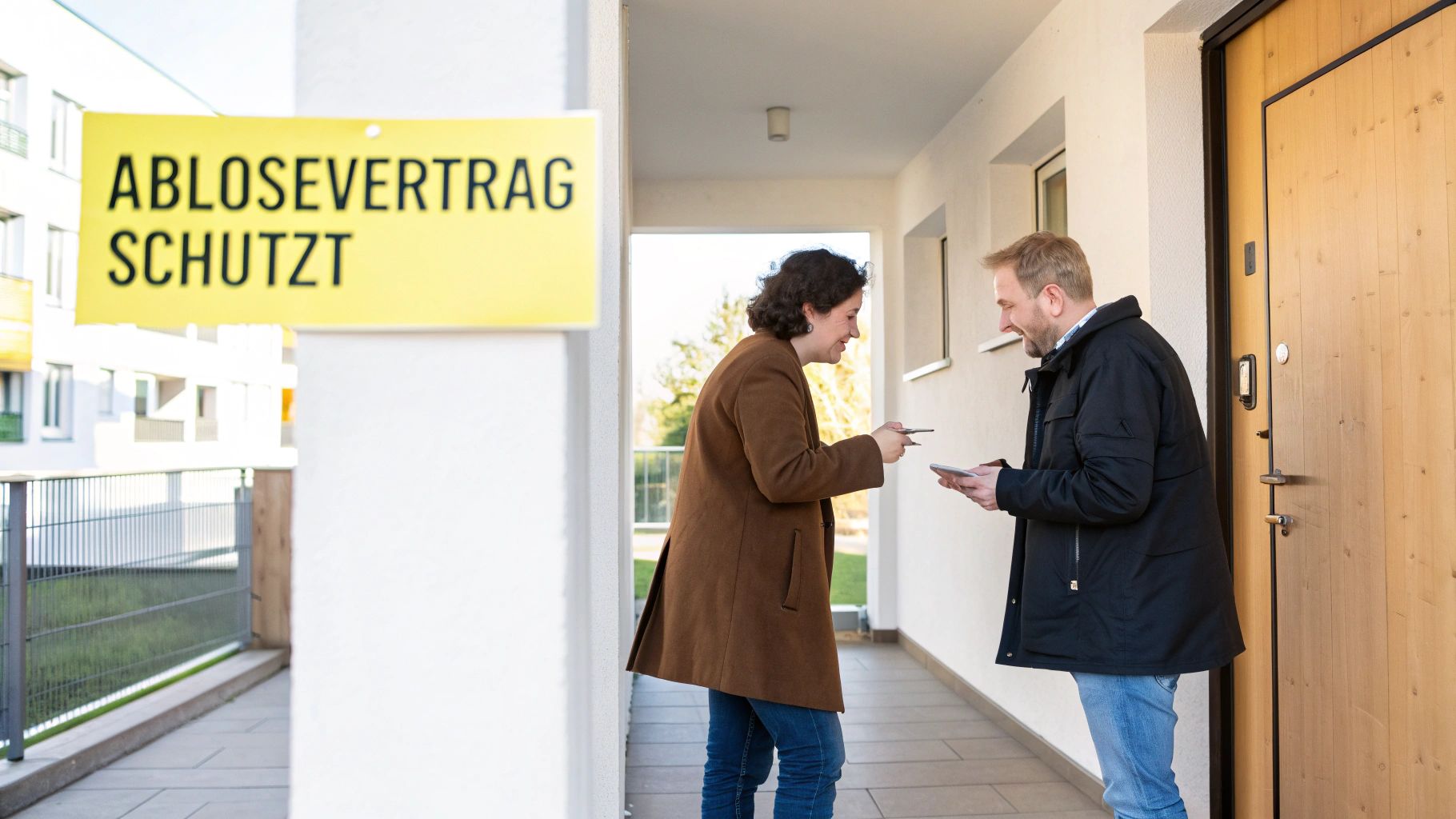 Ein Vermieter und Nachmieter besprechen Ablösevertrag