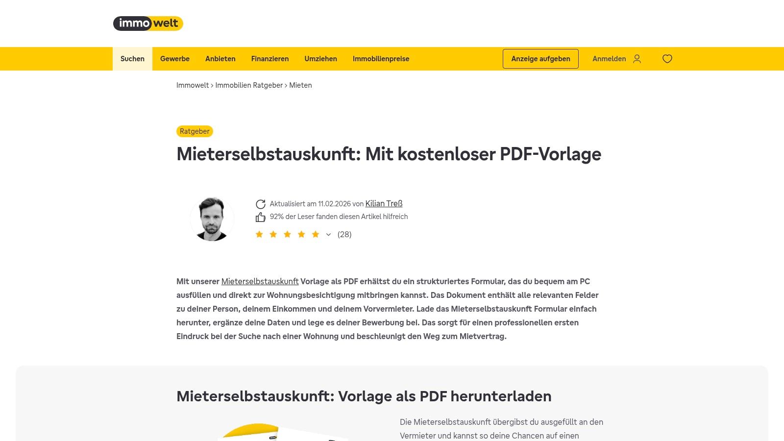 Immonet – Mieterselbstauskunft