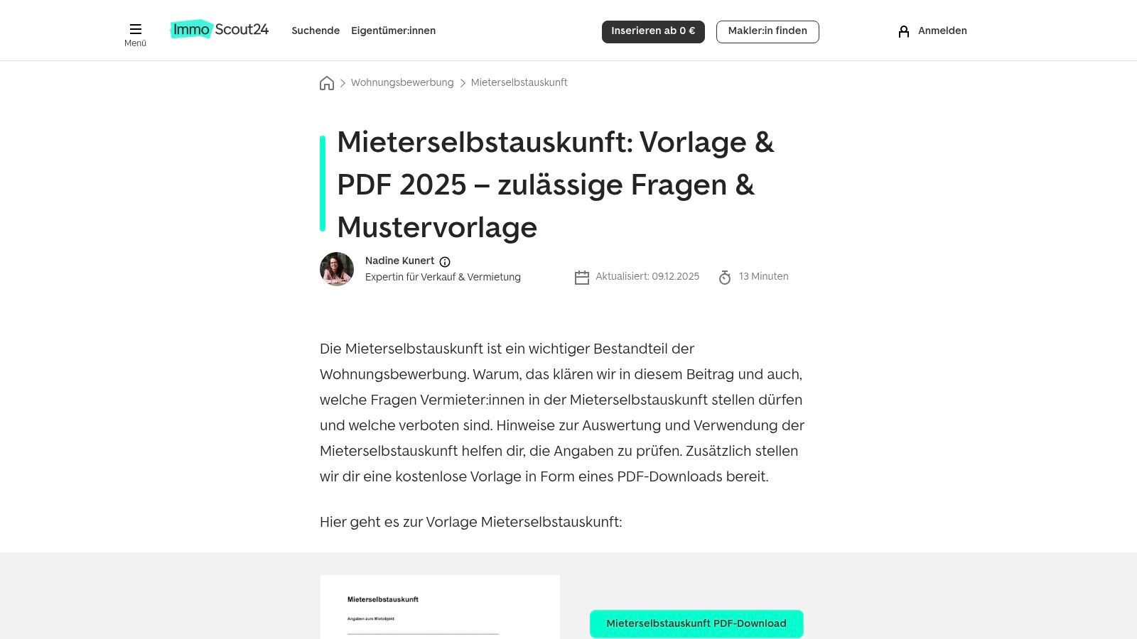 ImmoScout24 – Mieterselbstauskunft