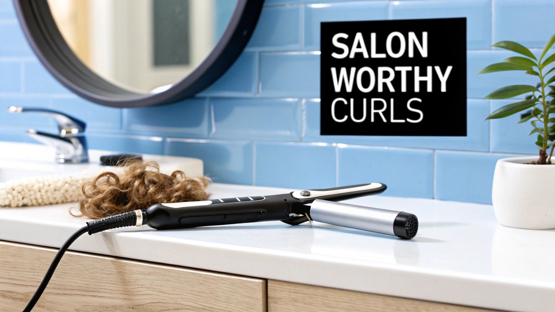 A person with long, blonde, perfectly curled hair smiling.